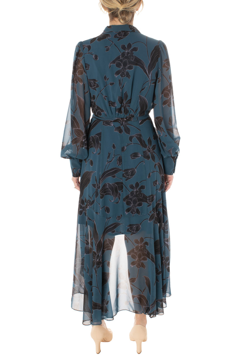 Taylor 3015M High Floral Print Long Sleeve Cocktail Dress
