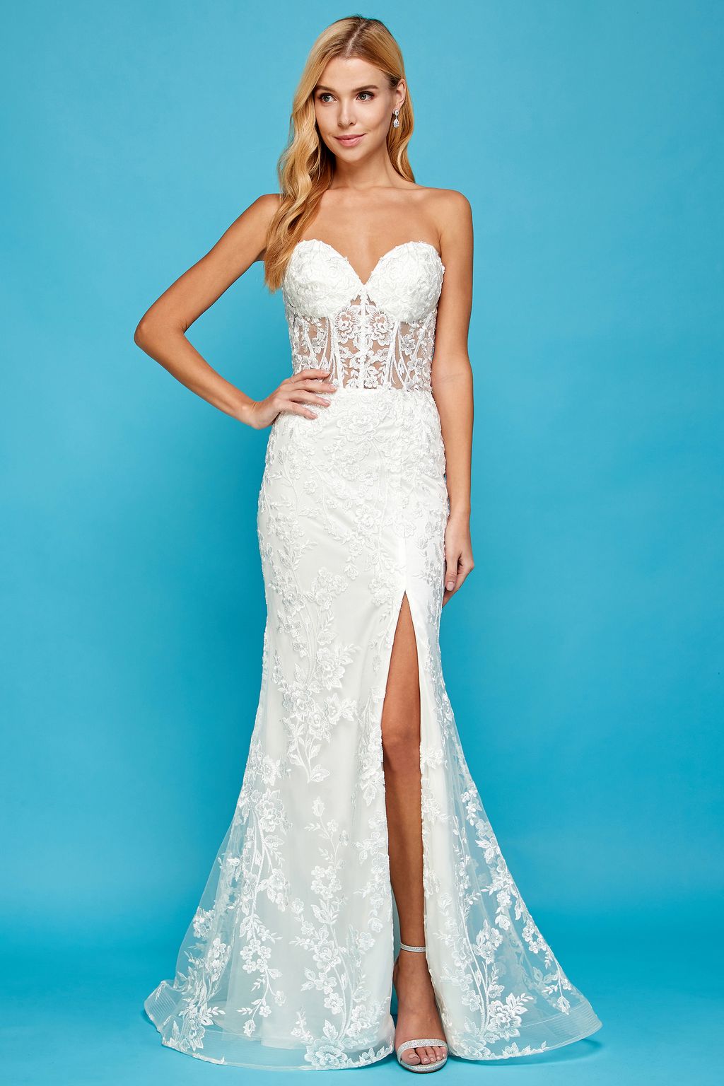 Adora 3025 Simple Long Bridal Gown Beaded Lace Wedding Dress