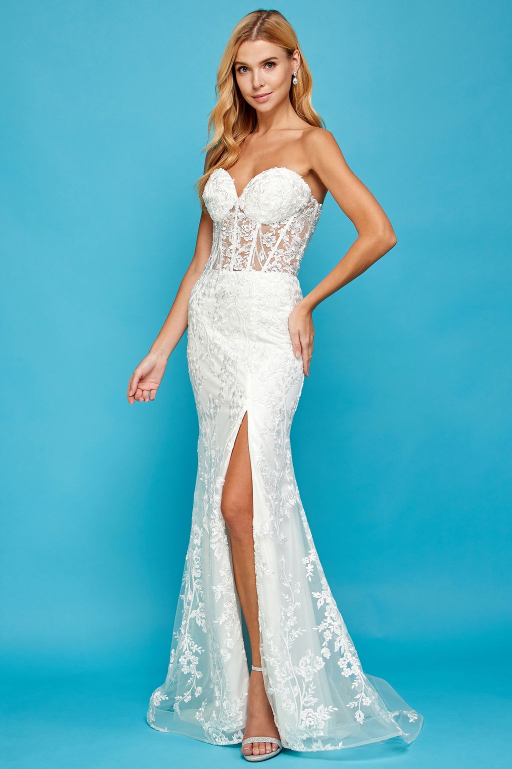 Adora 3025 Simple Long Bridal Gown Beaded Lace Wedding Dress