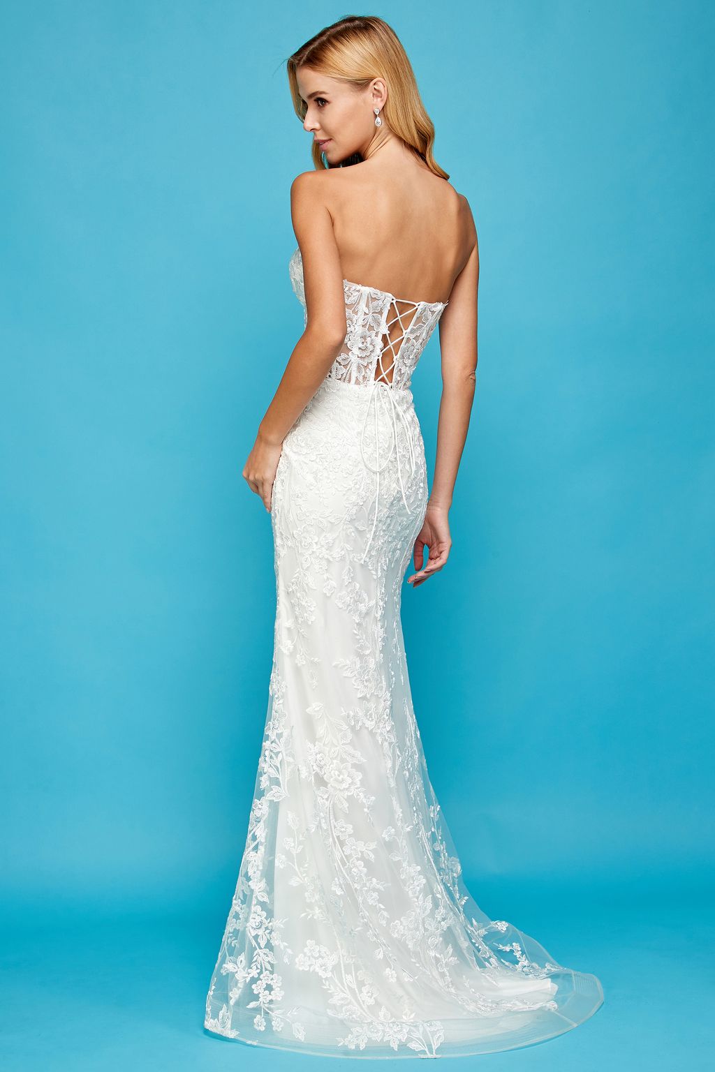 Adora 3025 Simple Long Bridal Gown Beaded Lace Wedding Dress