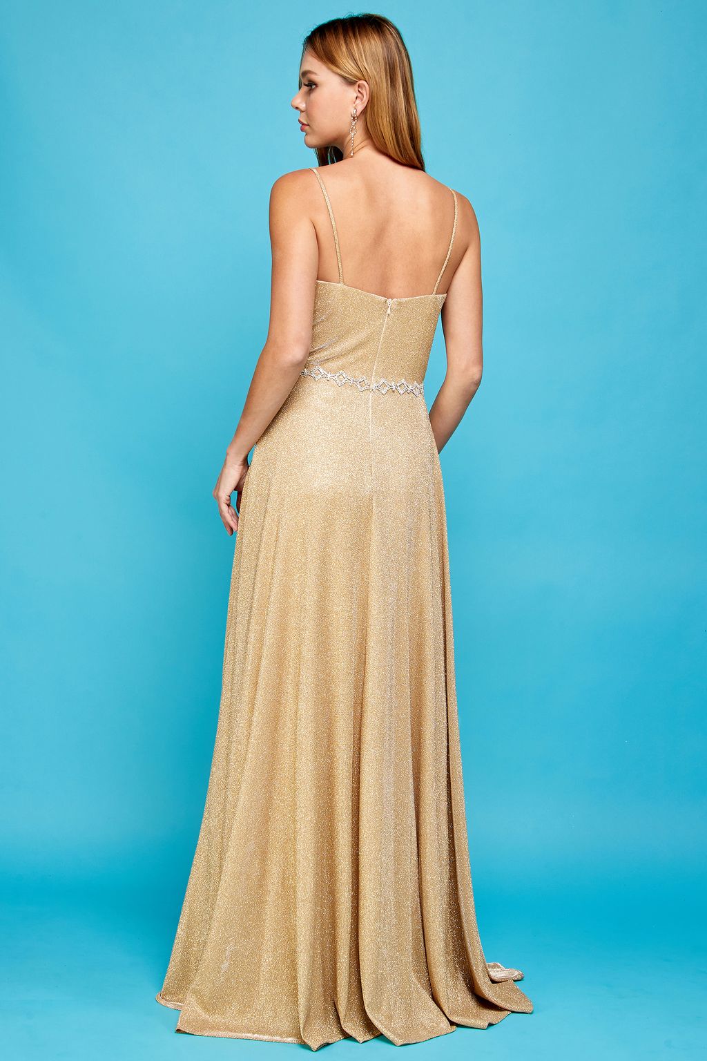 Adora Design 3028 Pleated Long Formal Metallic Glitter Prom Dress