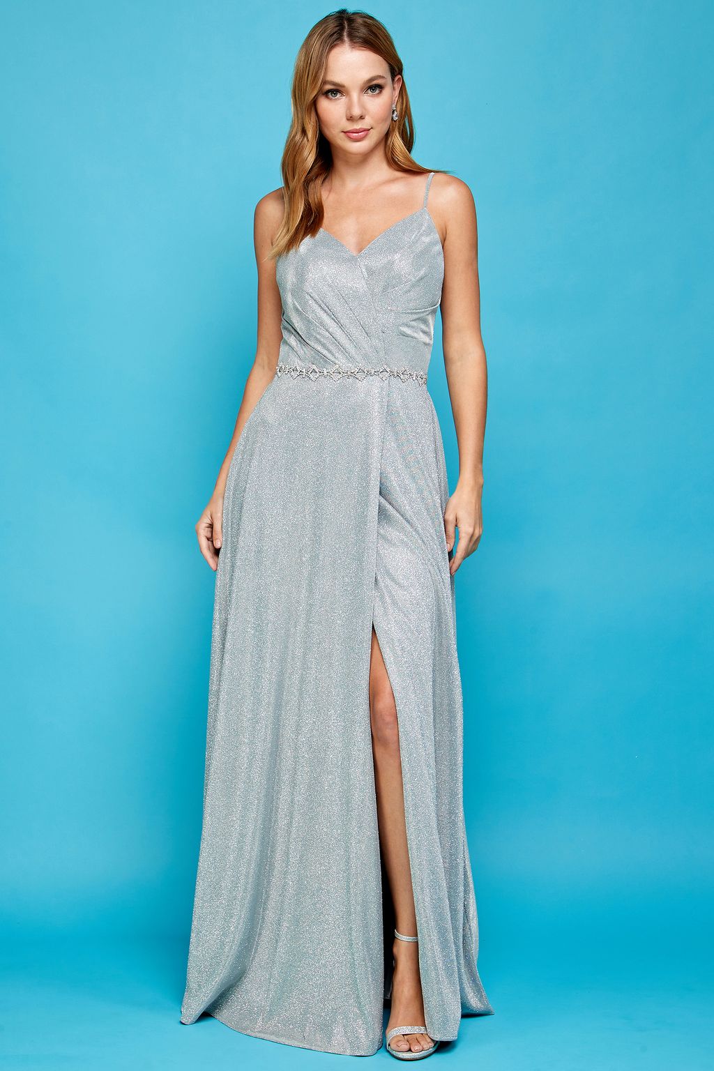 Adora Design 3028 Pleated Long Formal Metallic Glitter Prom Dress