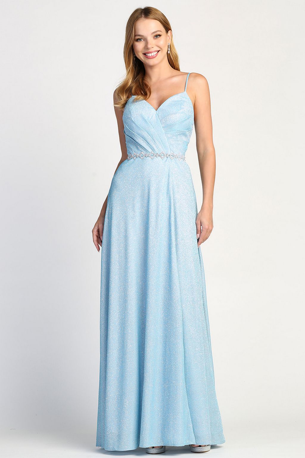 Prom Dresses Long Metallic Formal A Line Pocket Prom Dress Sky Blue