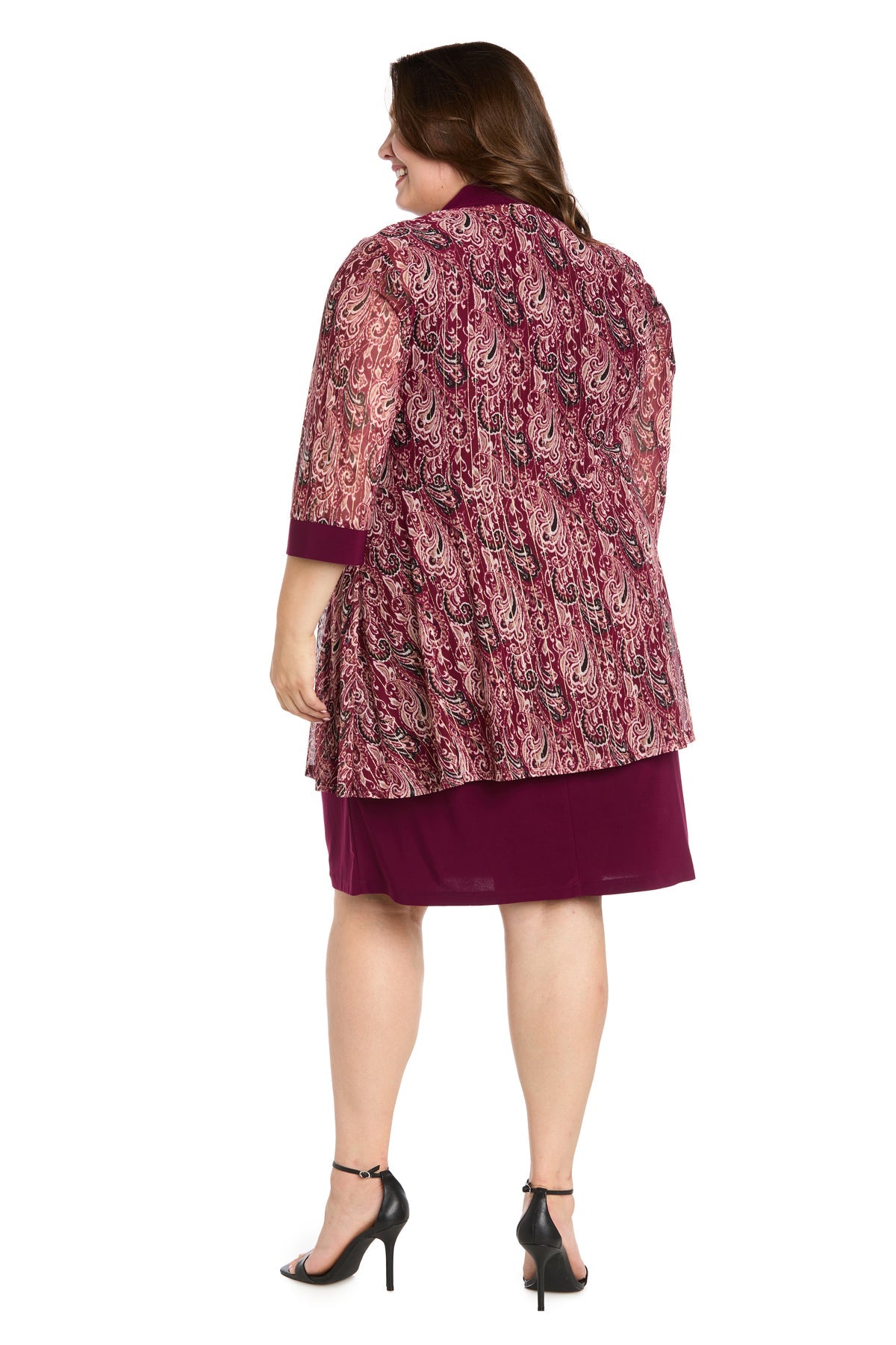 Scoop Knee-Length Paisley Cocktail Dress by R&M Richards 3029W in Wine