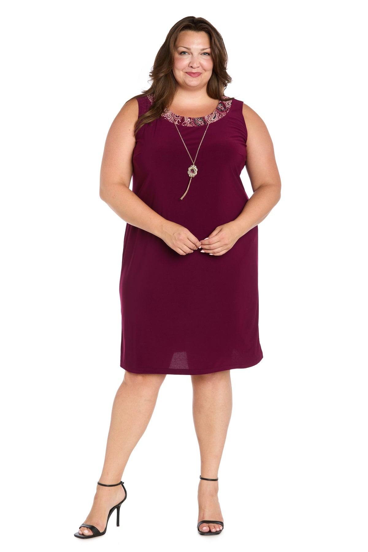 Scoop Knee-Length Paisley Cocktail Dress by R&M Richards 3029W in Wine