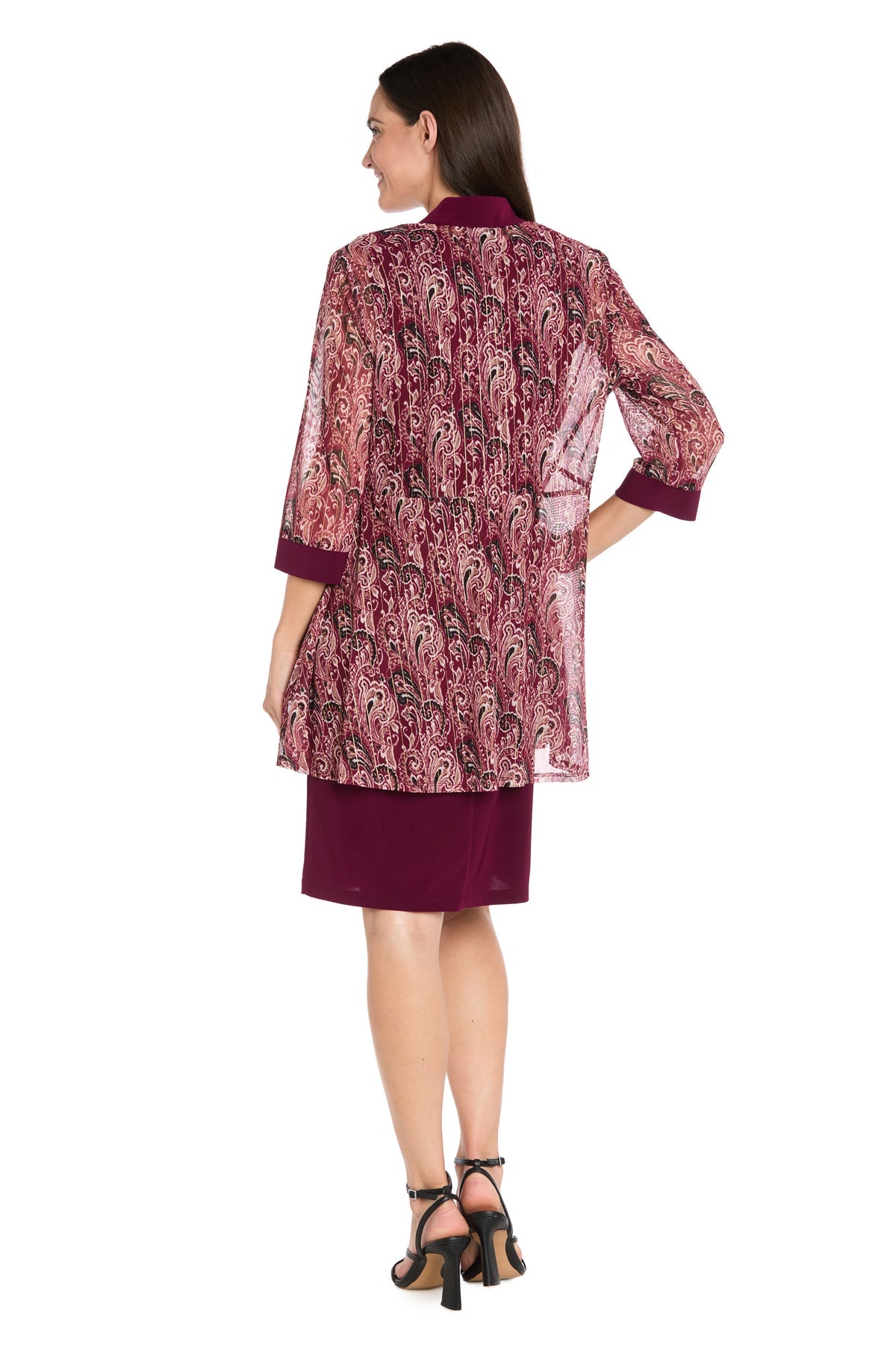 Square Neck Knee-Length Jacket Dress by R&M Richards 3029 in Wine