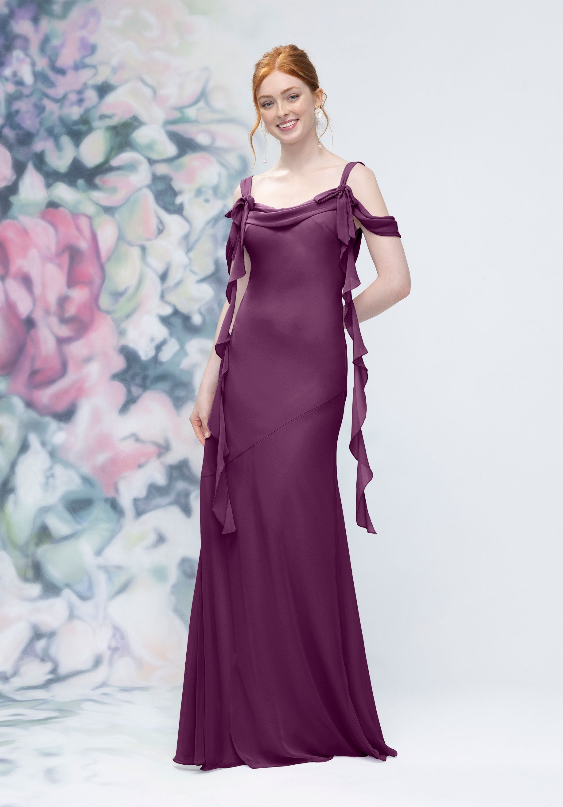 Formal Dresses Ruffle Long Formal Evening Dress MGNY Madeline Gardner New York 3030001 Eggplant