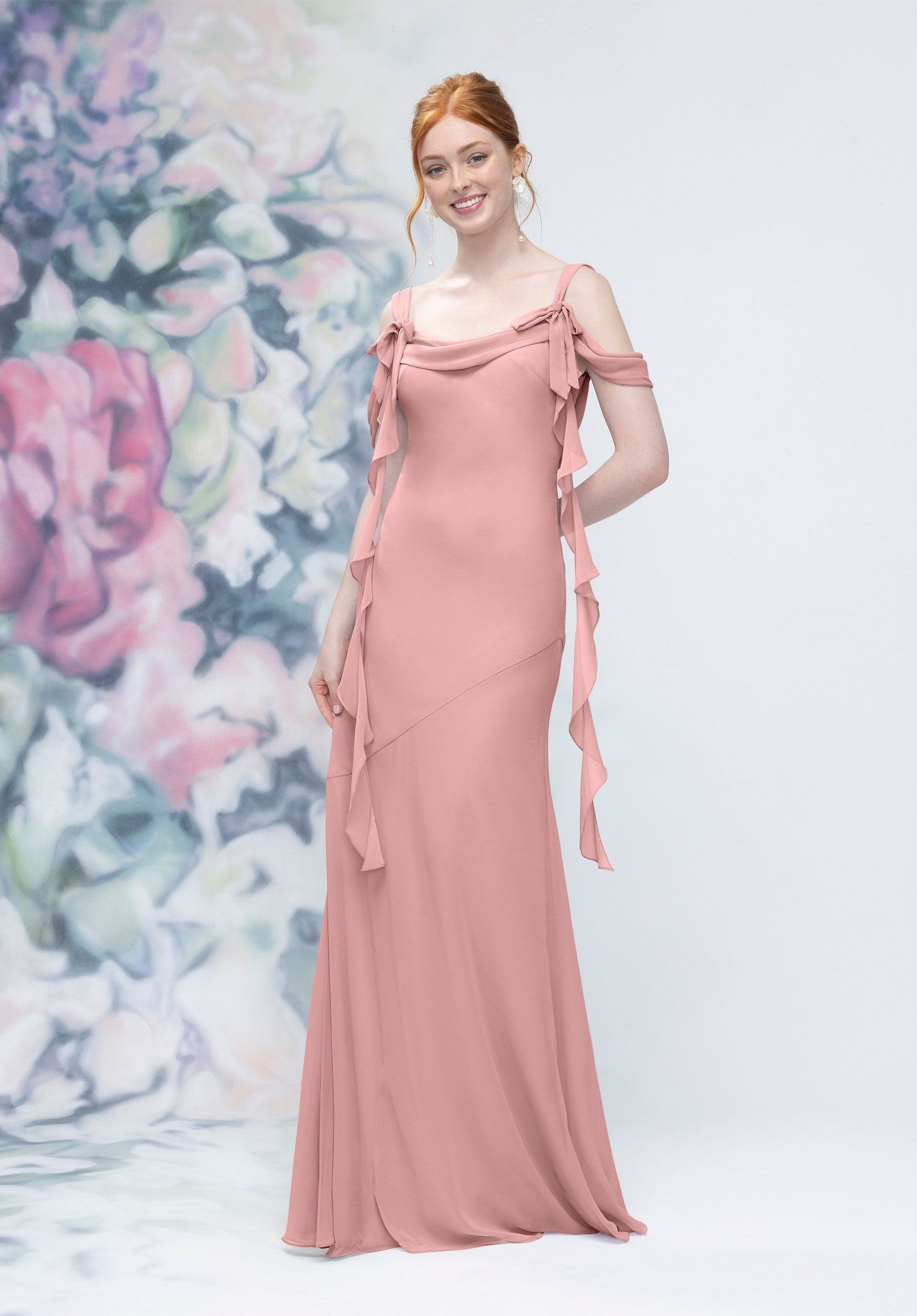 Formal Dresses Ruffle Long Formal Dress MGNY Madeline Gardner New York 3030001 Desert Rose