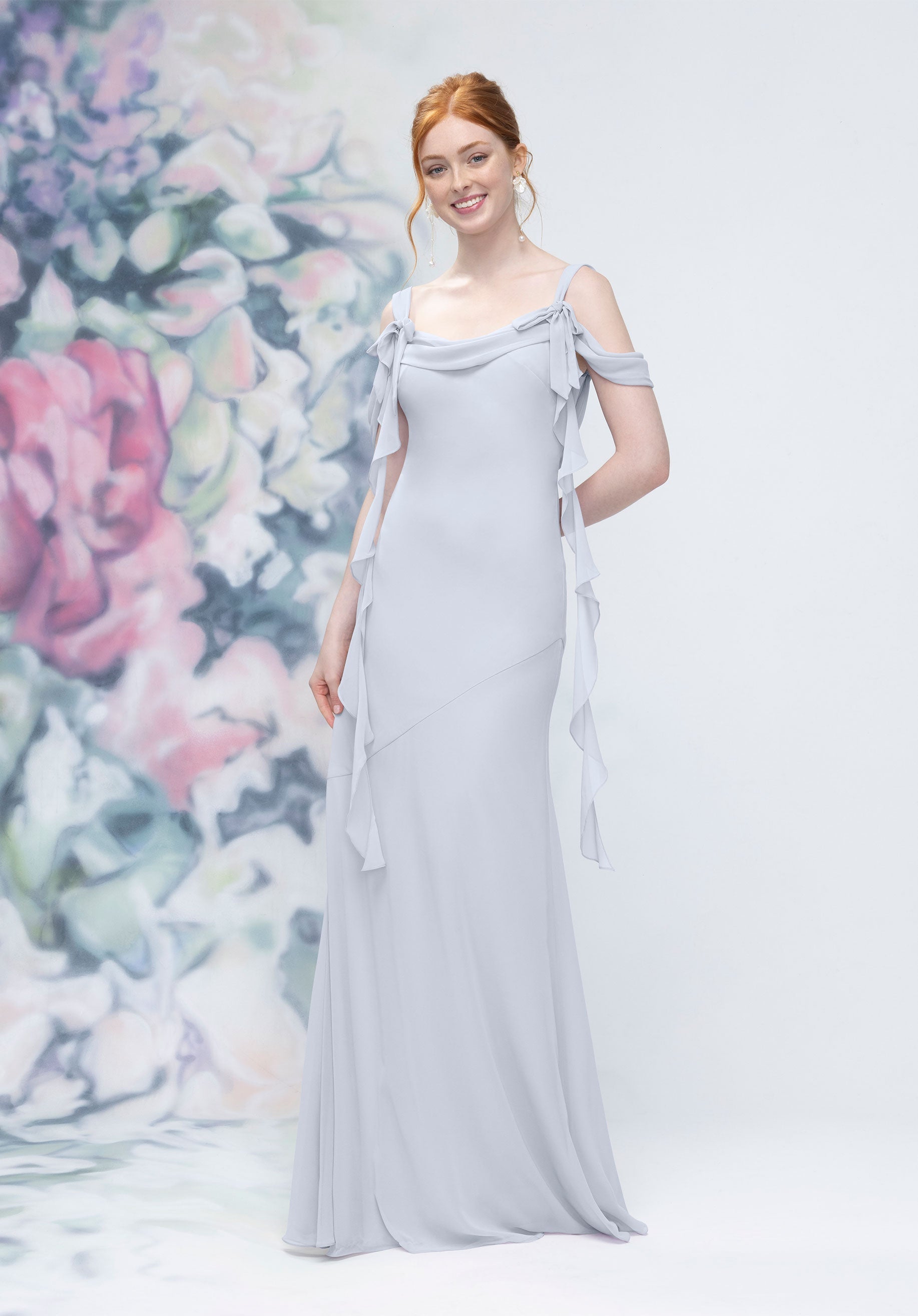 Formal Dresses Ruffle Long Formal Evening Dress MGNY Madeline Gardner New York 3030001 Fog