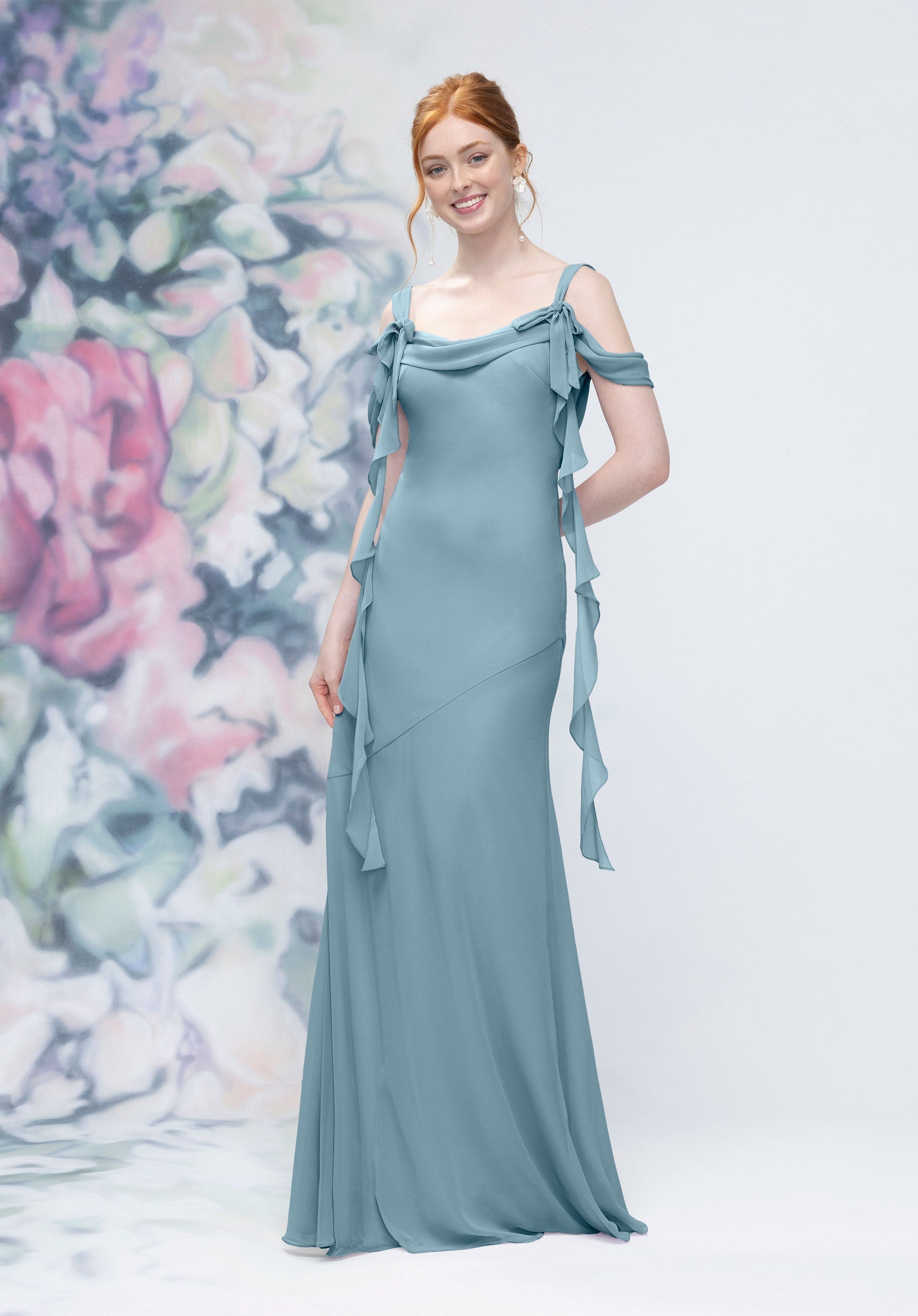 Formal Dresses Formal Ruffle Long Evening Dress MGNY Madeline Gardner New York 3030001 Slate
