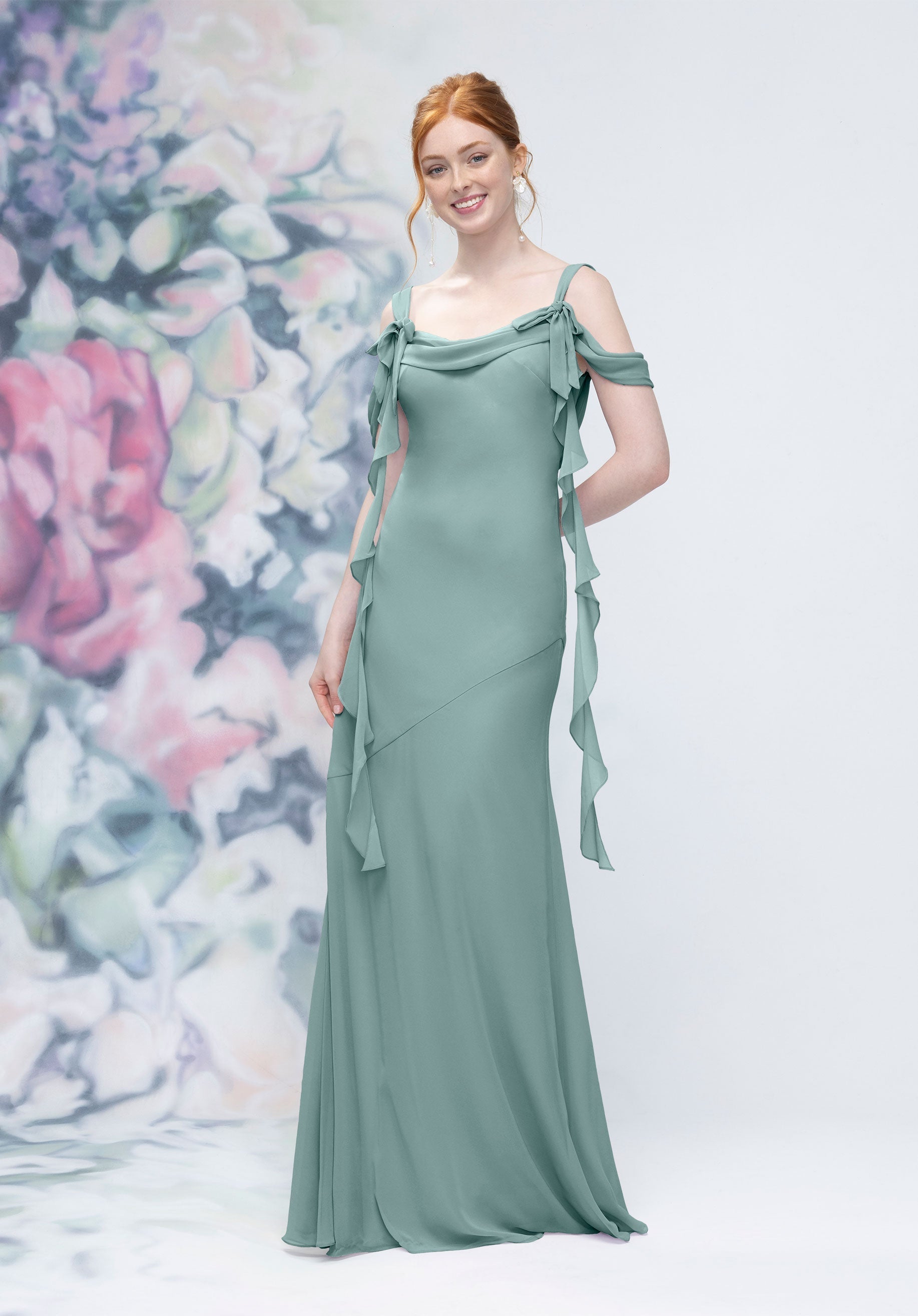 Formal Dresses Ruffle Long Formal Dress MGNY Madeline Gardner New York 3030001 Deep Sea