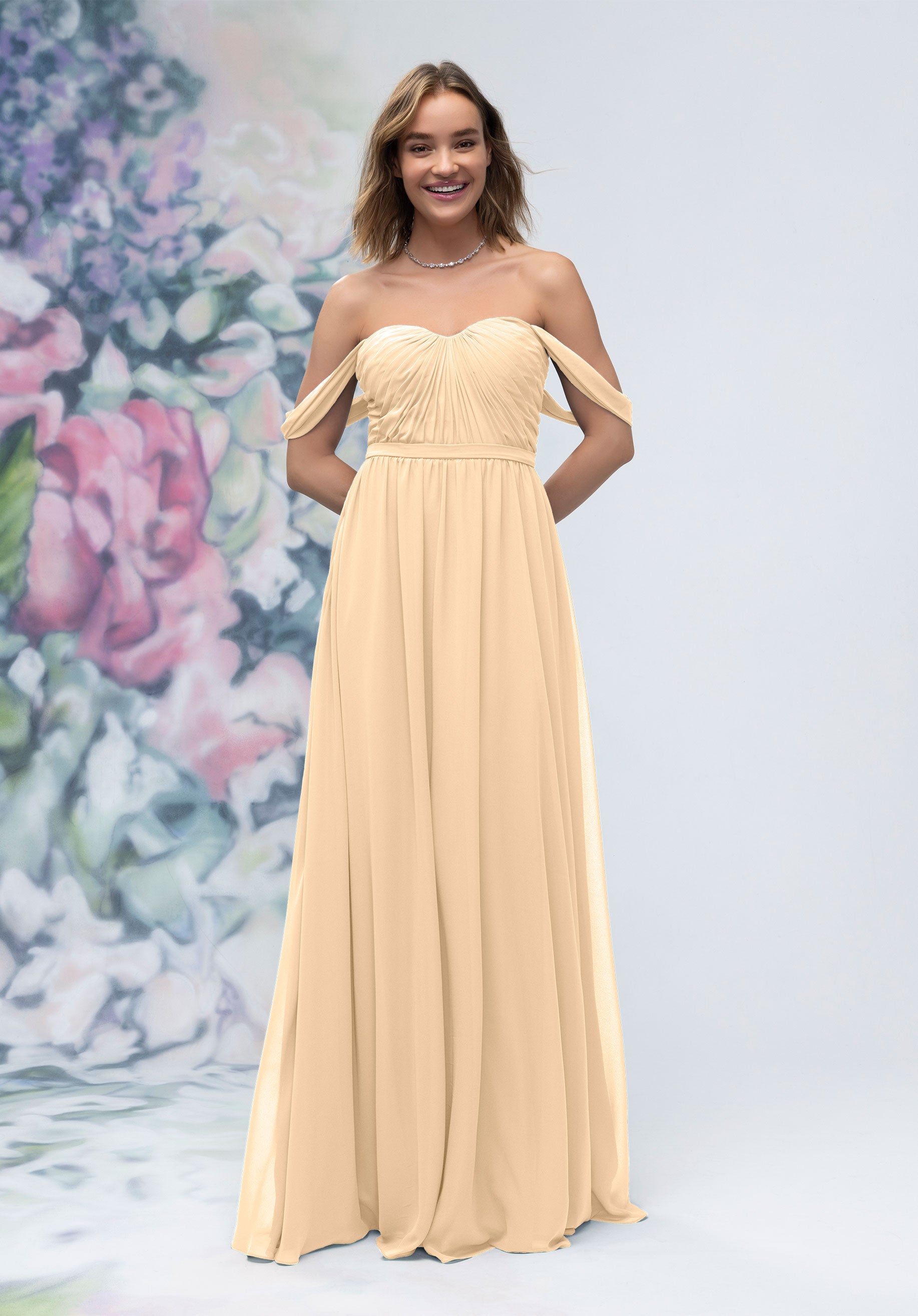 Formal Dresses Formal A Line Long Pleated Dress MGNY Madeline Gardner New York 3030003 Buttercream