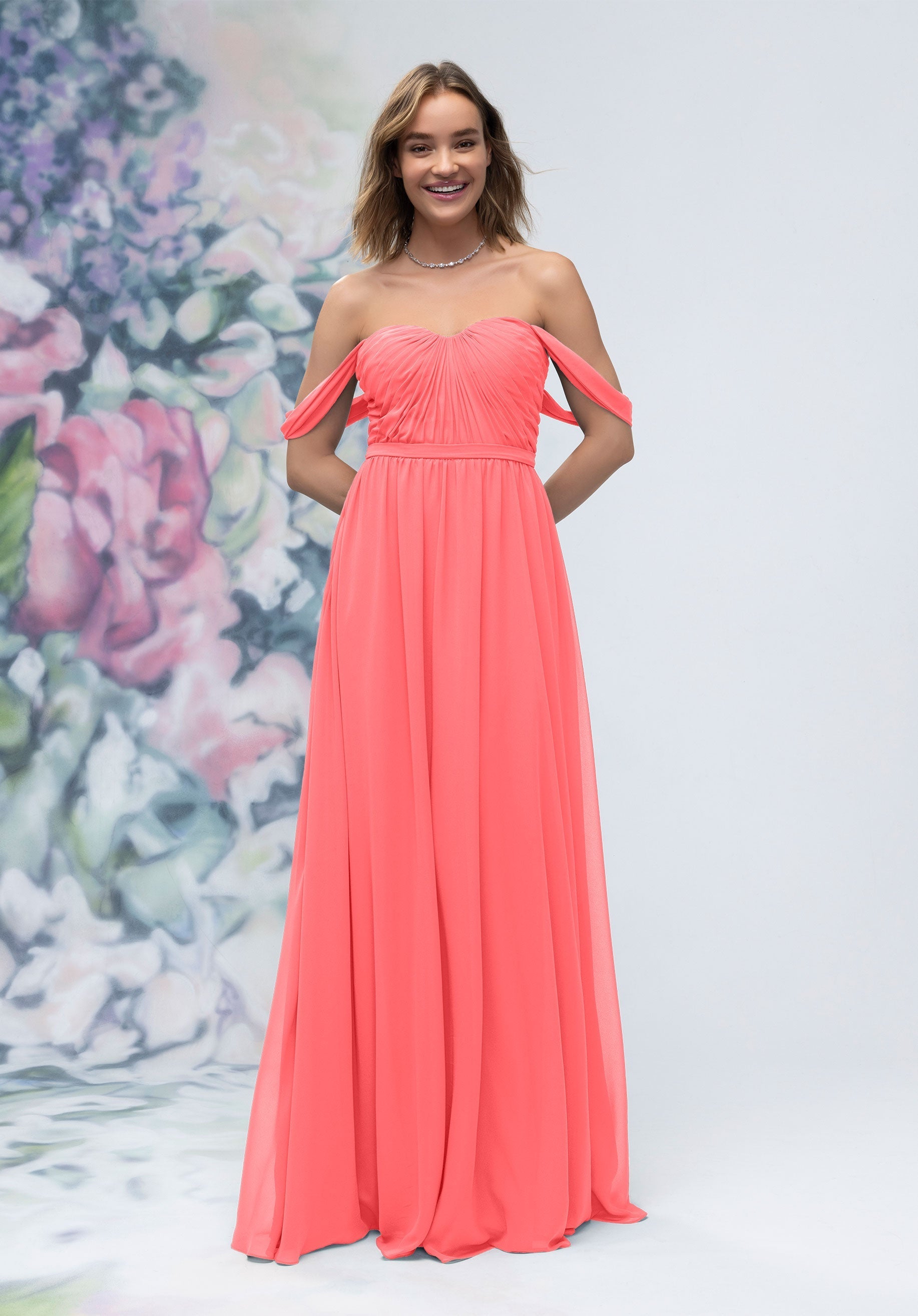 Formal Dresses Formal A Line Long Pleated Dress MGNY Madeline Gardner New York 3030003 Cantaloupe