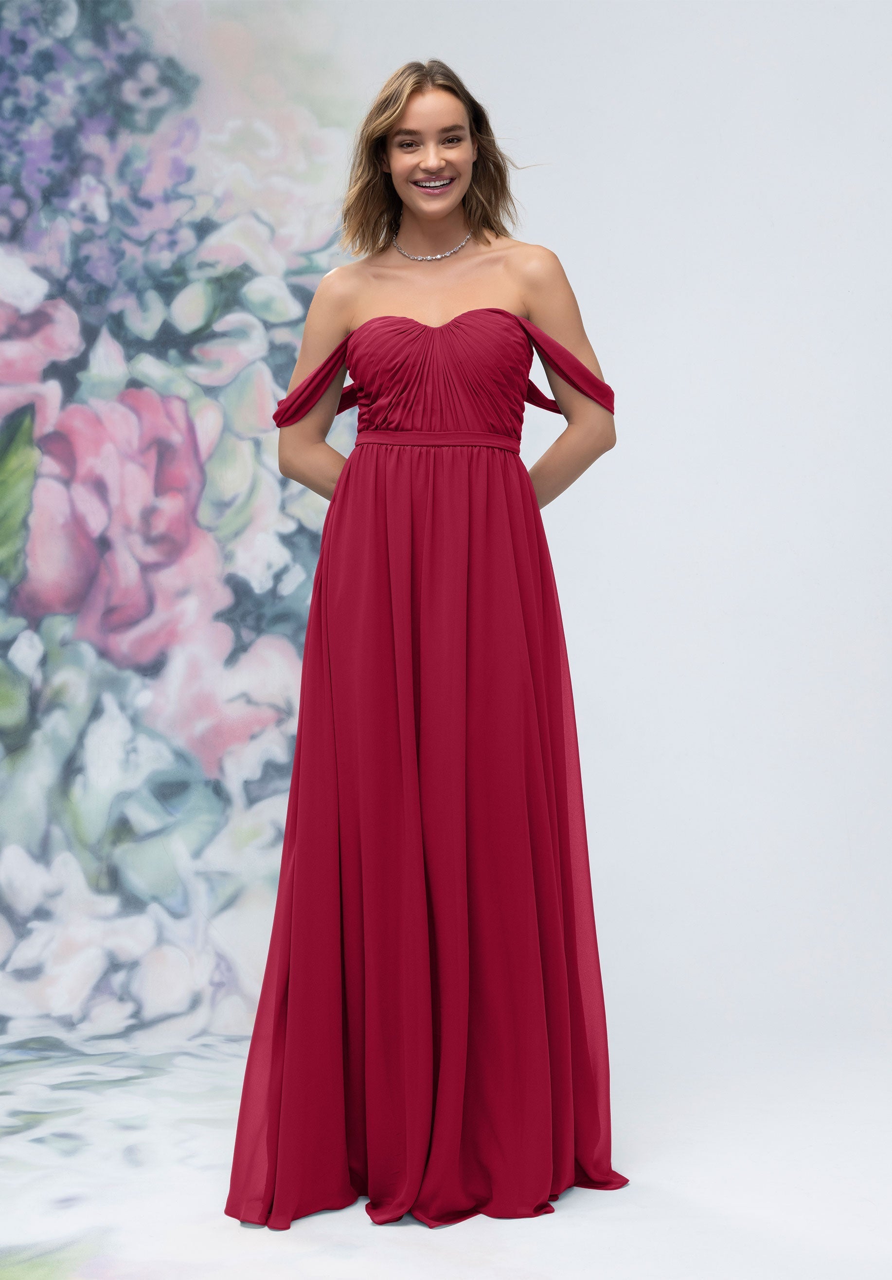 Formal Dresses Pleated A Line Long Formal Dress MGNY Madeline Gardner New York 3030003 Claret