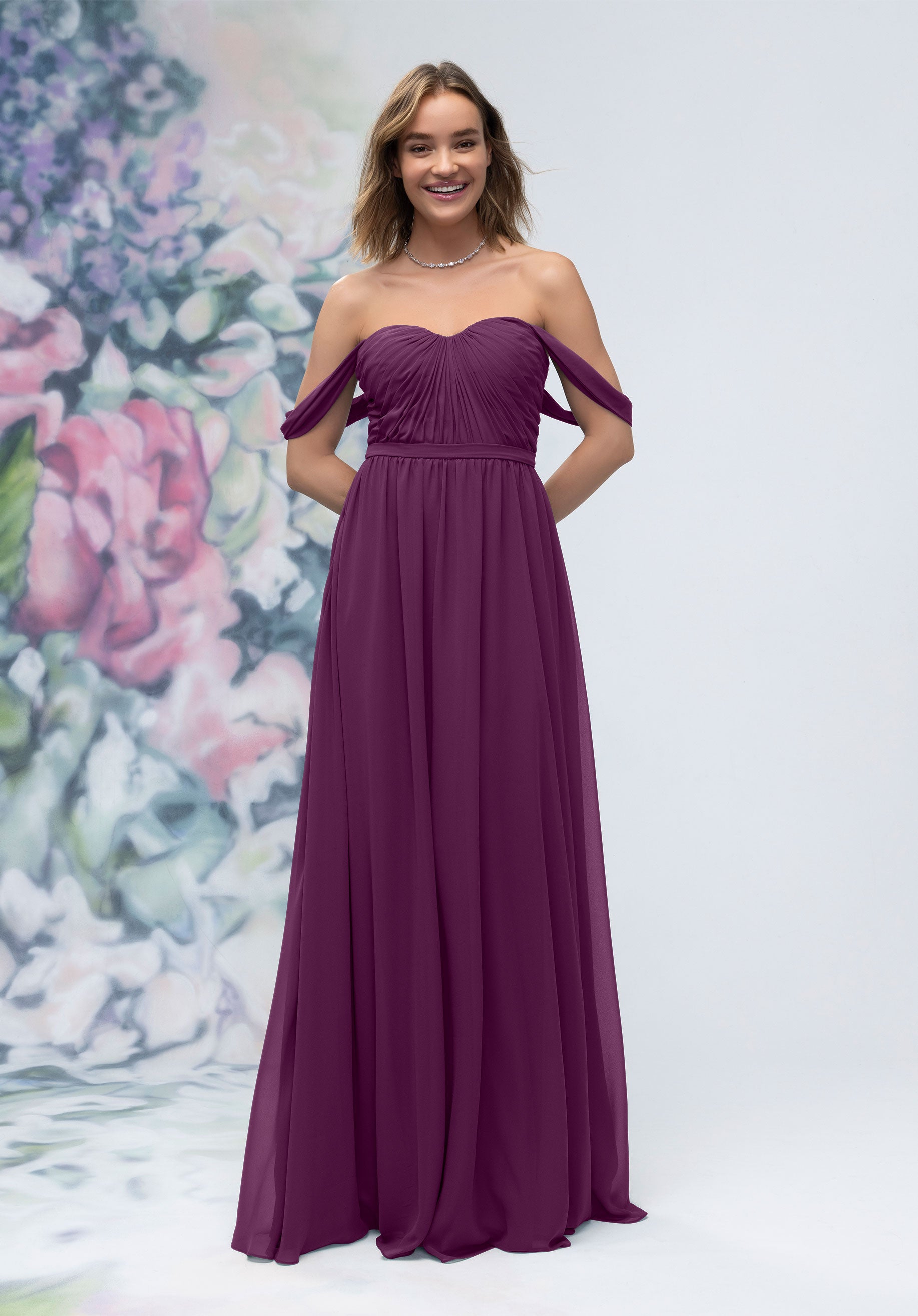 Formal Dresses Pleated Formal Long A Line Dress MGNY Madeline Gardner New York 3030003 Eggplant