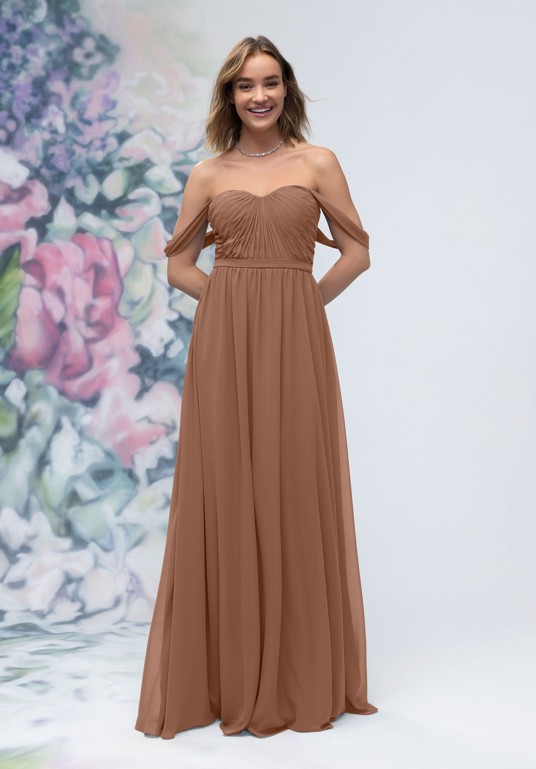 Formal Dresses Pleated Formal Long A Line Dress MGNY Madeline Gardner New York 3030003 Fawn
