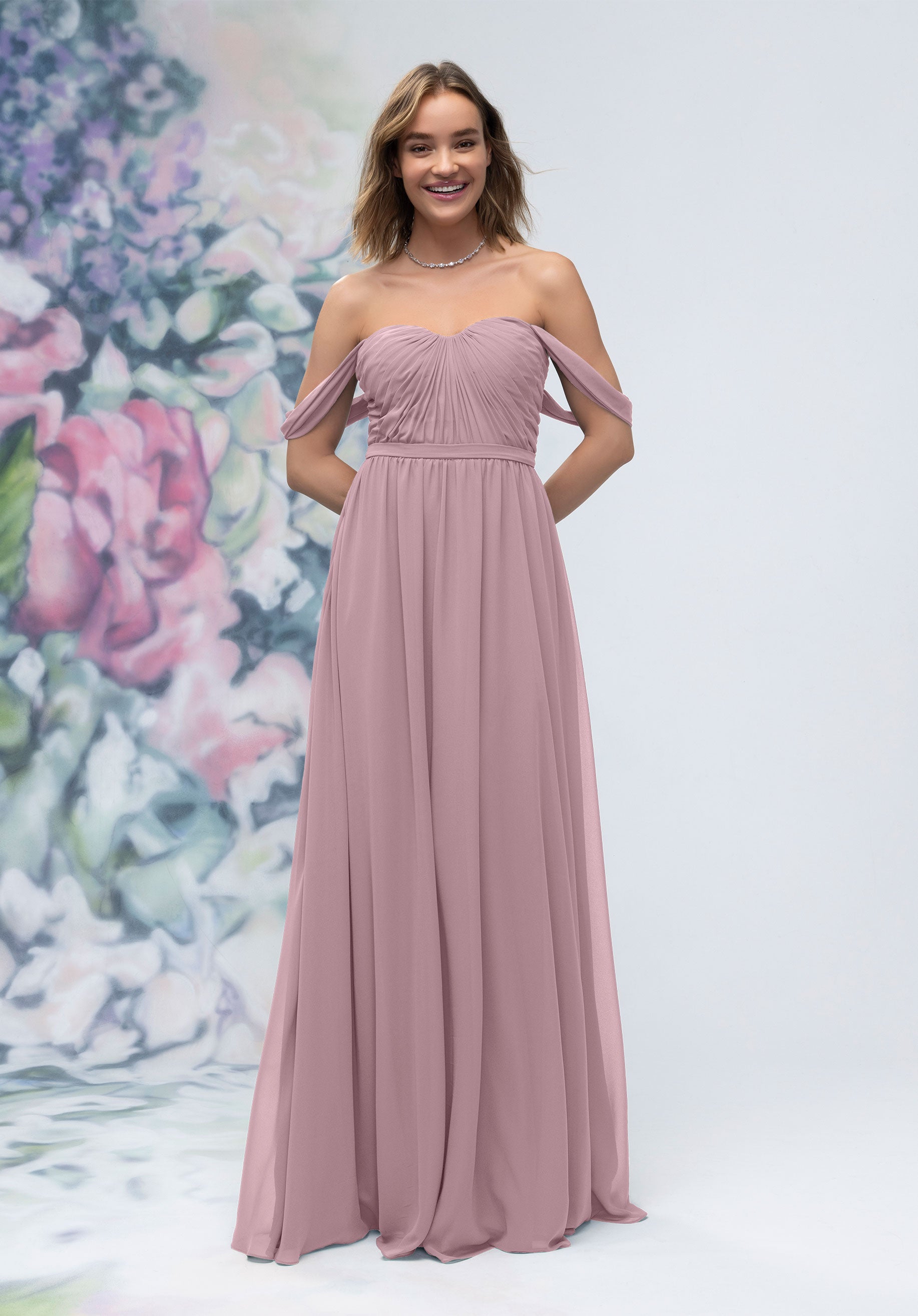 Formal Dresses Pleated Formal A Line Long Dress MGNY Madeline Gardner New York 3030003 French Lilac