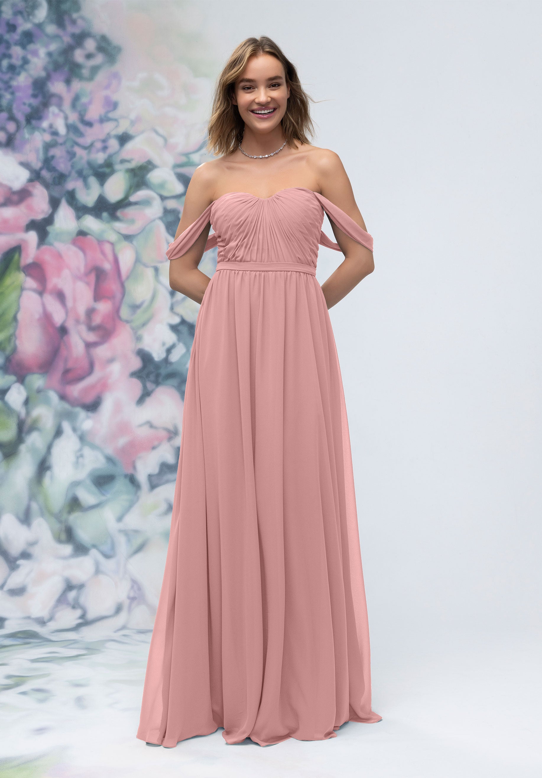Formal Dresses Pleated A Line Long Formal Dress MGNY Madeline Gardner New York 3030003 Desert Rose
