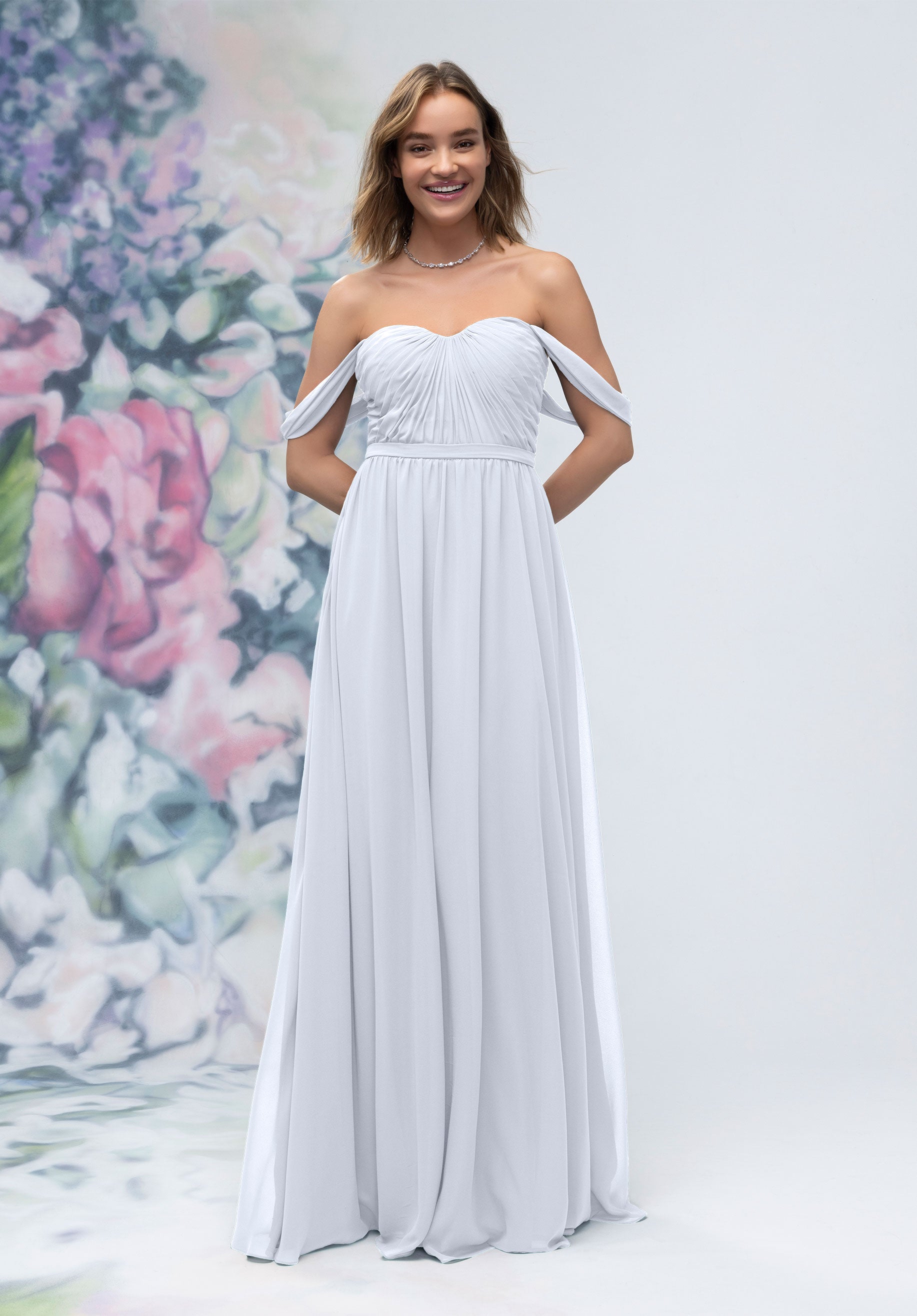 Formal Dresses Pleated Formal Long A Line Dress MGNY Madeline Gardner New York 3030003 Fog