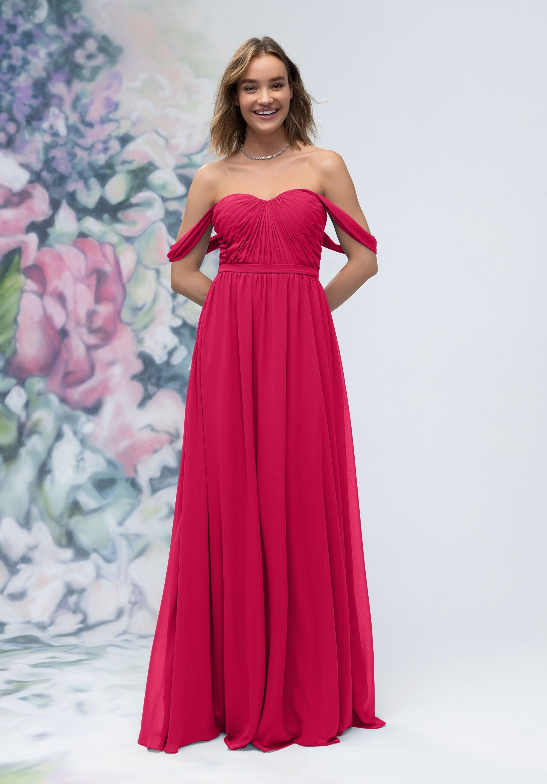 Formal Dresses Formal Long A Line Pleated Evening Dress MGNY Madeline Gardner New York 3030003 Berry