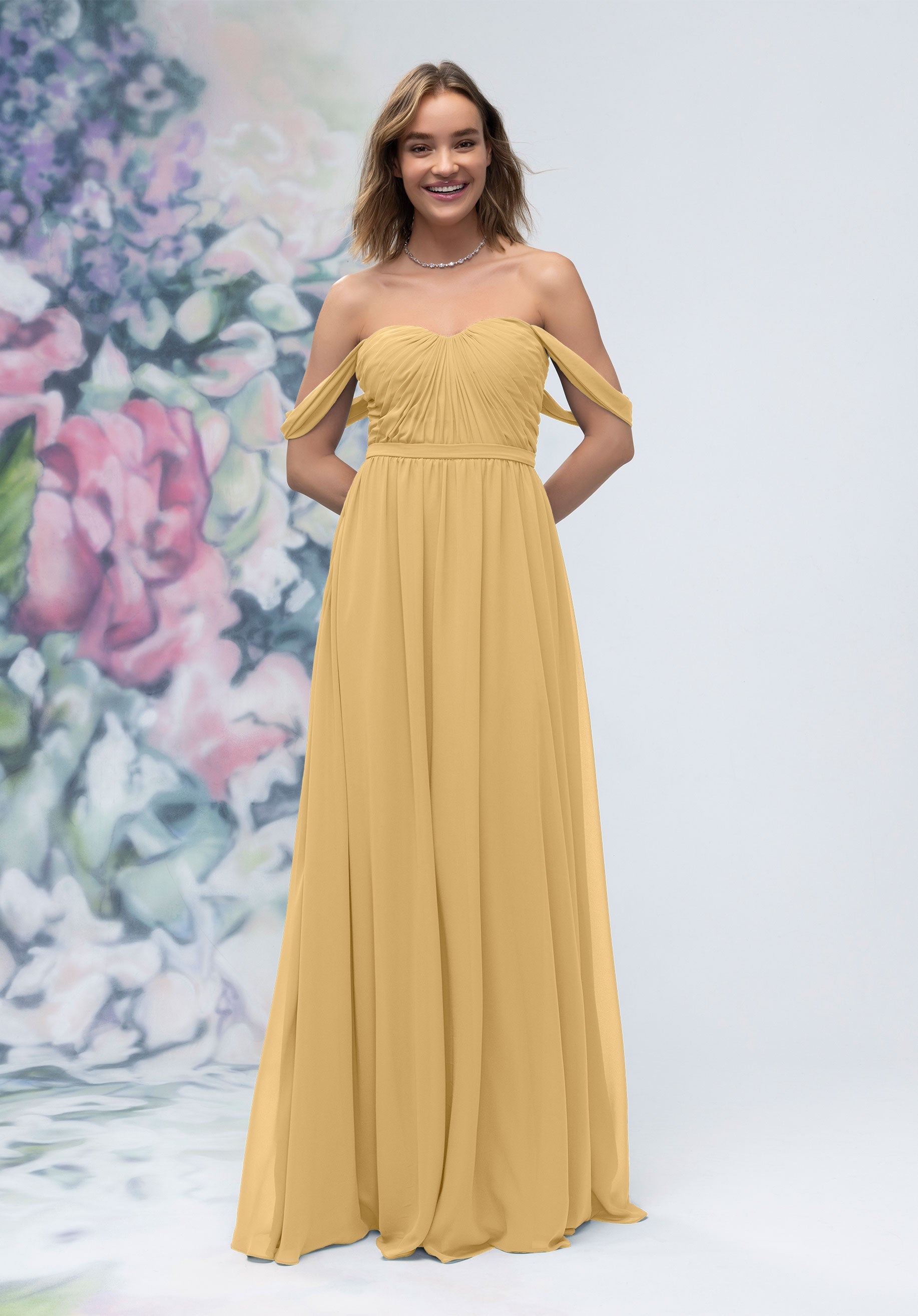 Formal Dresses Formal A Line Long Pleated Dress MGNY Madeline Gardner New York 3030003 Buttercup