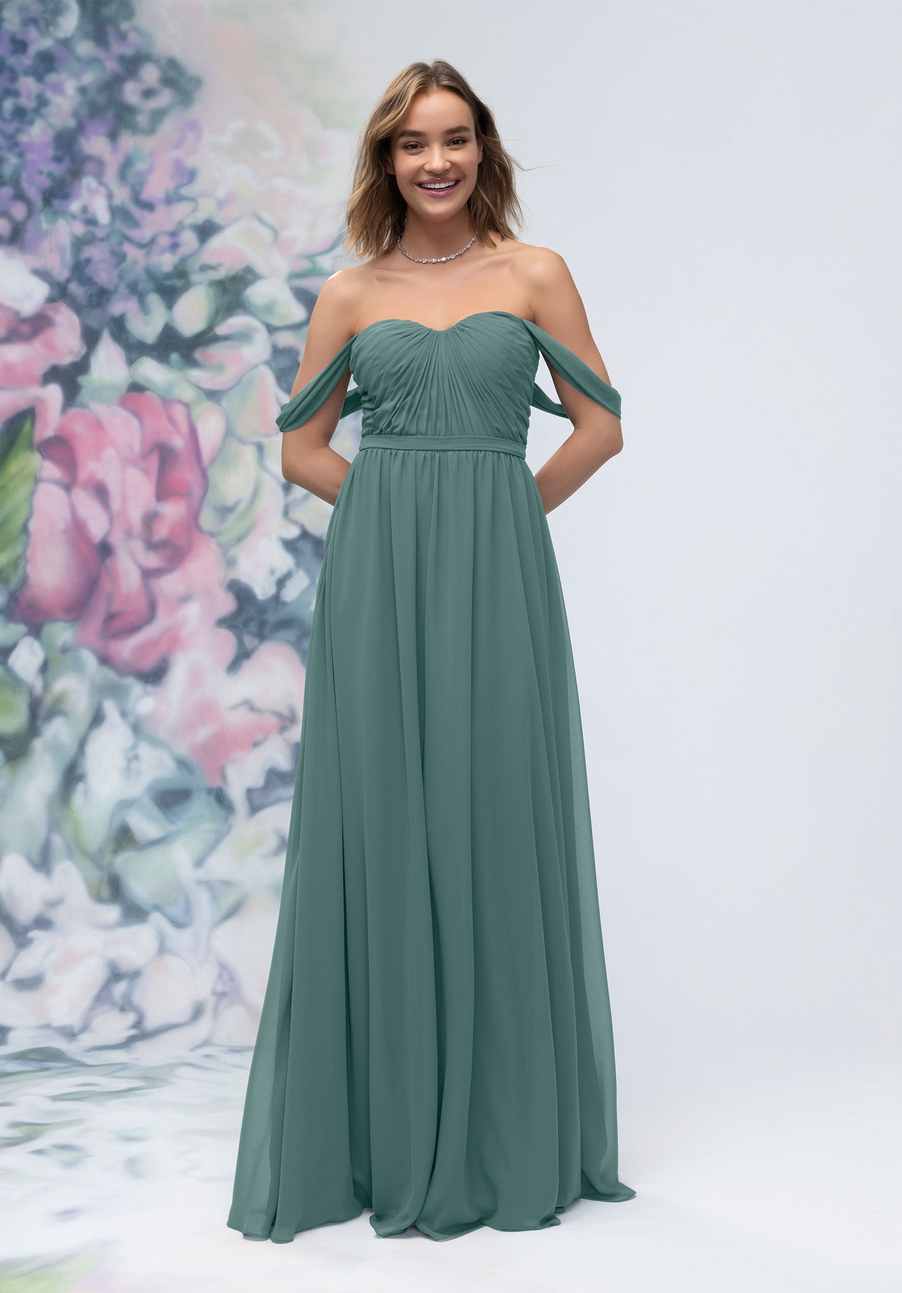 Formal Dresses Pleated A Line Long Formal Dress MGNY Madeline Gardner New York 3030003 Deep Sea