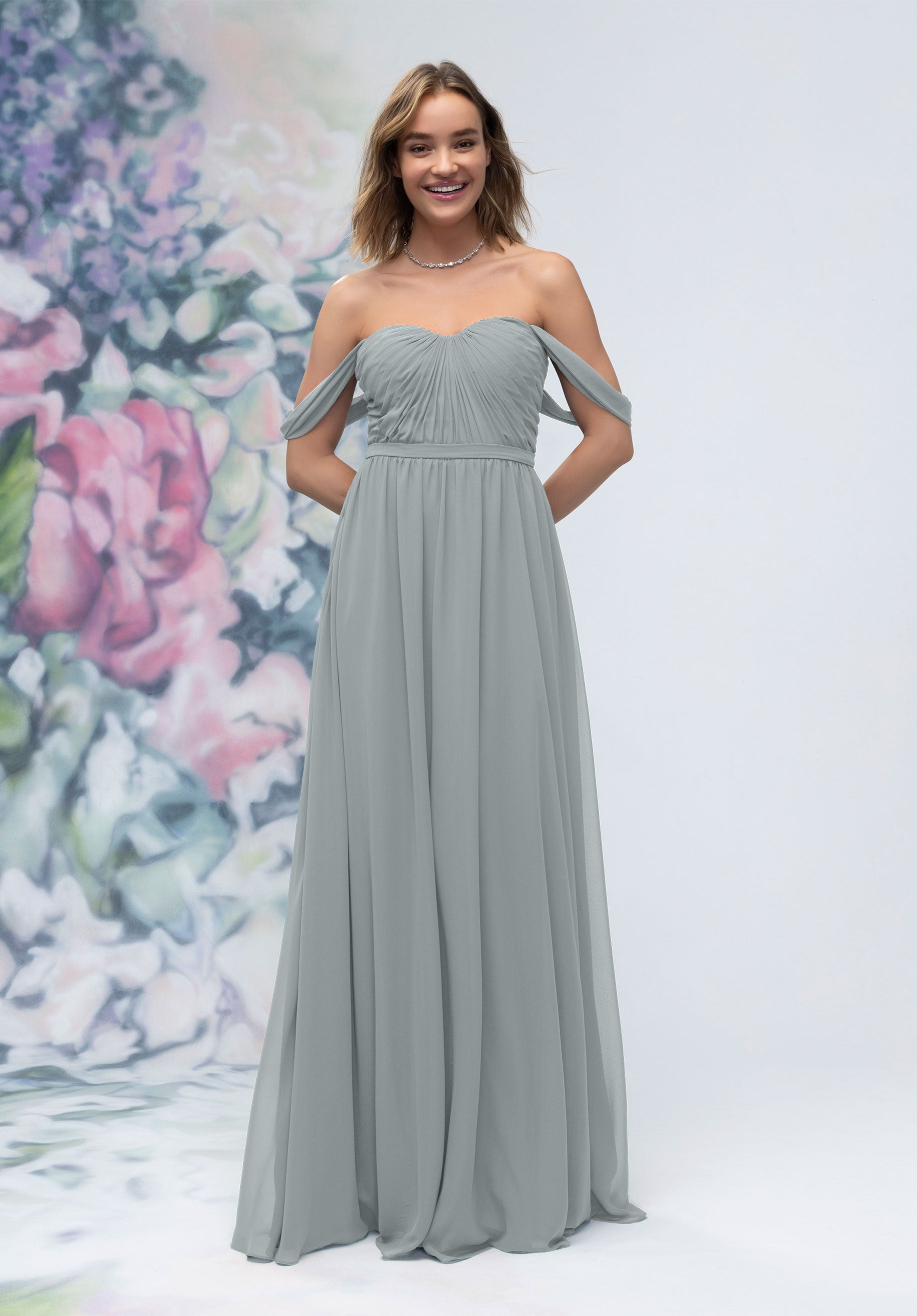 Formal Dresses Pleated Formal Long A Line Dress MGNY Madeline Gardner New York 3030003 Dove