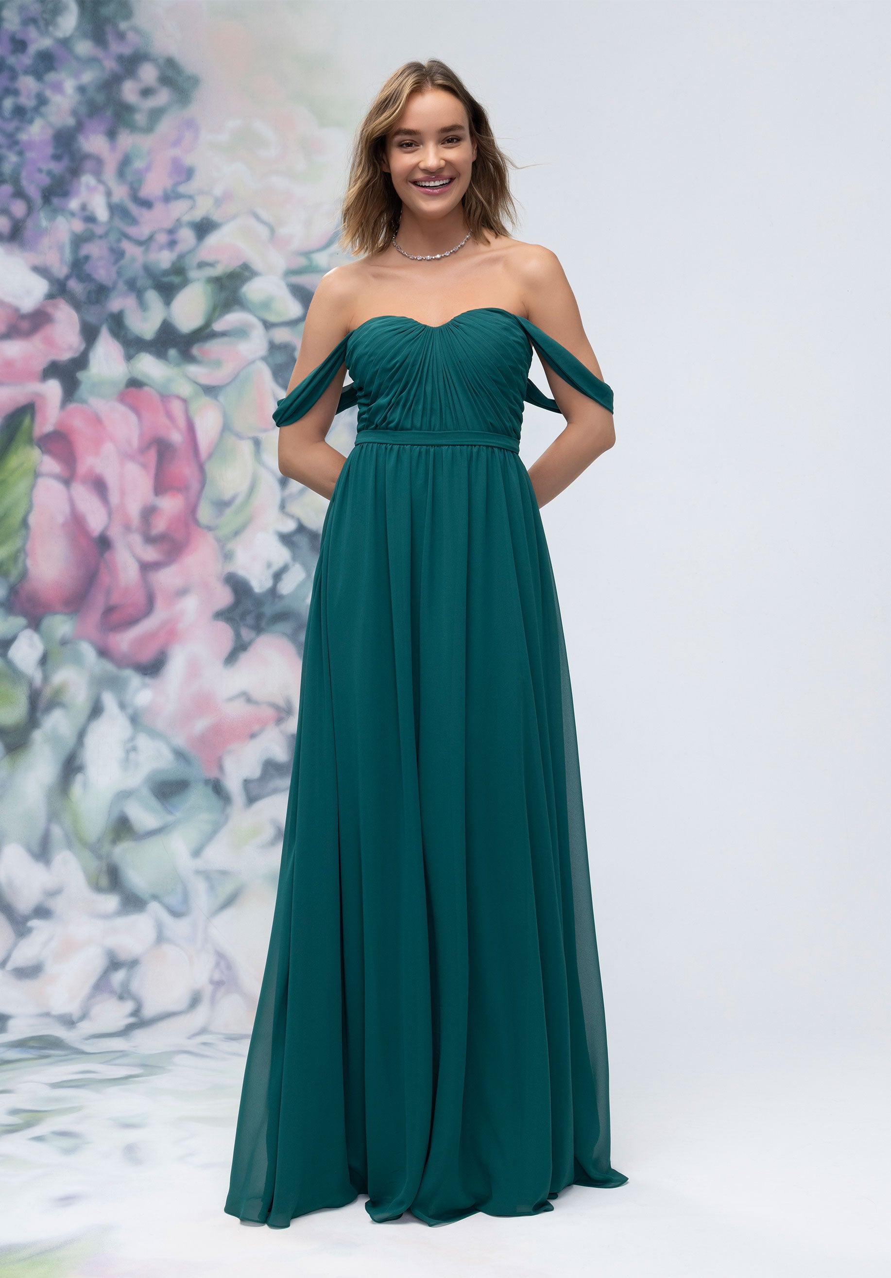 Formal Dresses Pleated Formal Long A Line Dress MGNY Madeline Gardner New York 3030003 Emerald