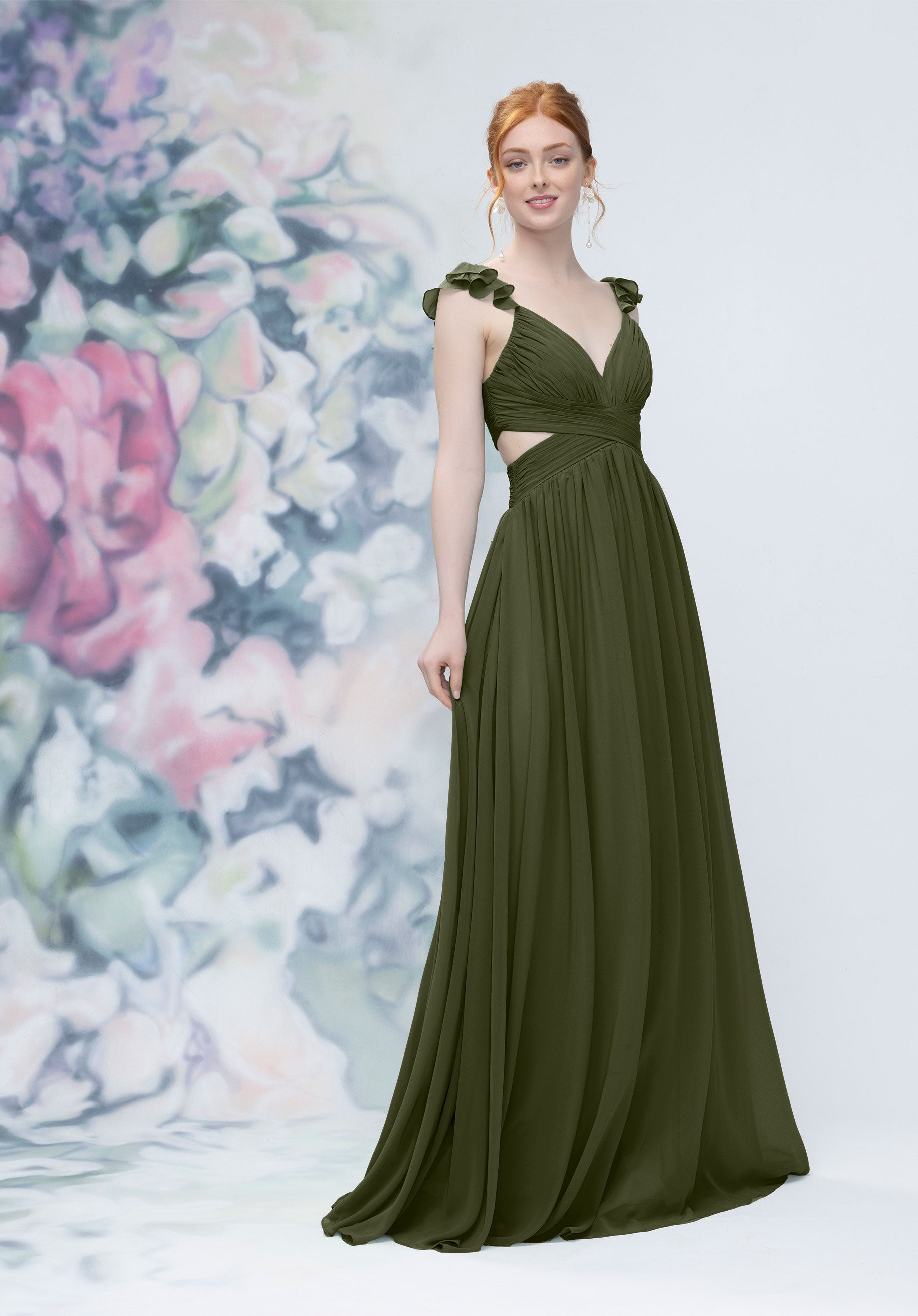 Formal Dresses Formal Evening Pleated Long Dress MGNY Madeline Gardner New York 3030004 Thyme