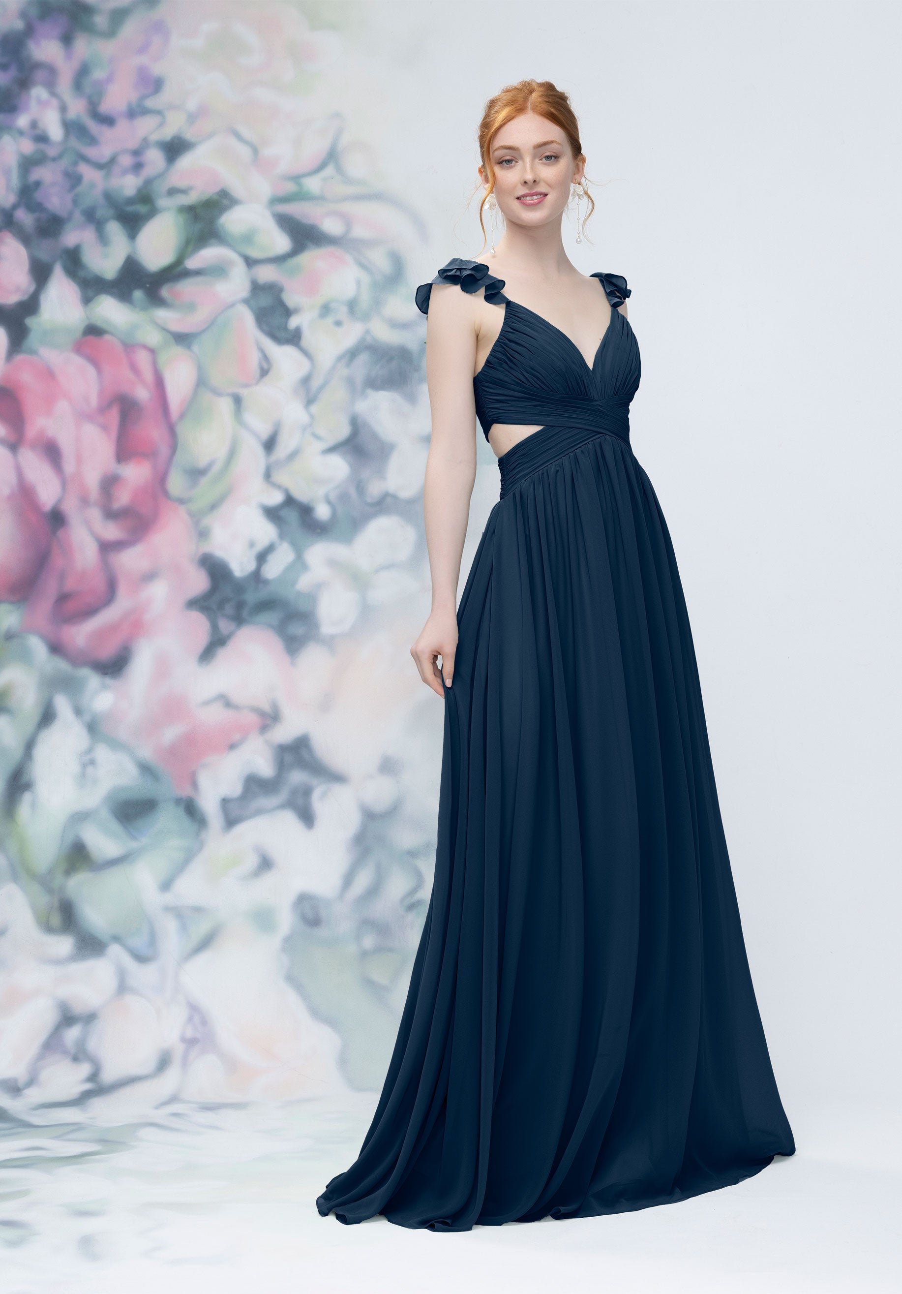 Formal Dresses Evening Long Pleated Formal Dress MGNY Madeline Gardner New York 3030004 Navy