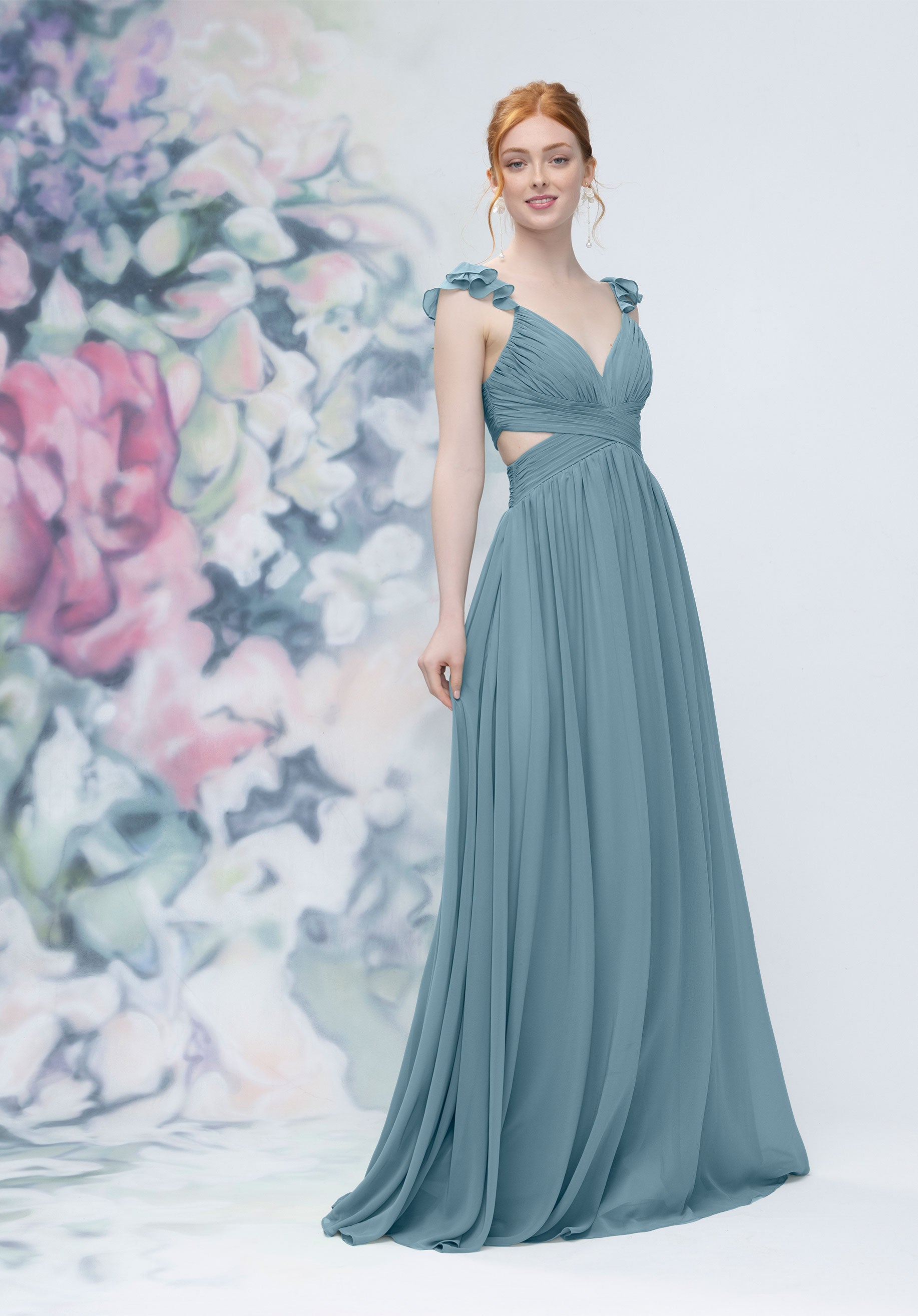 Formal Dresses Formal Long Pleated Evening Dress MGNY Madeline Gardner New York 3030004 Slate