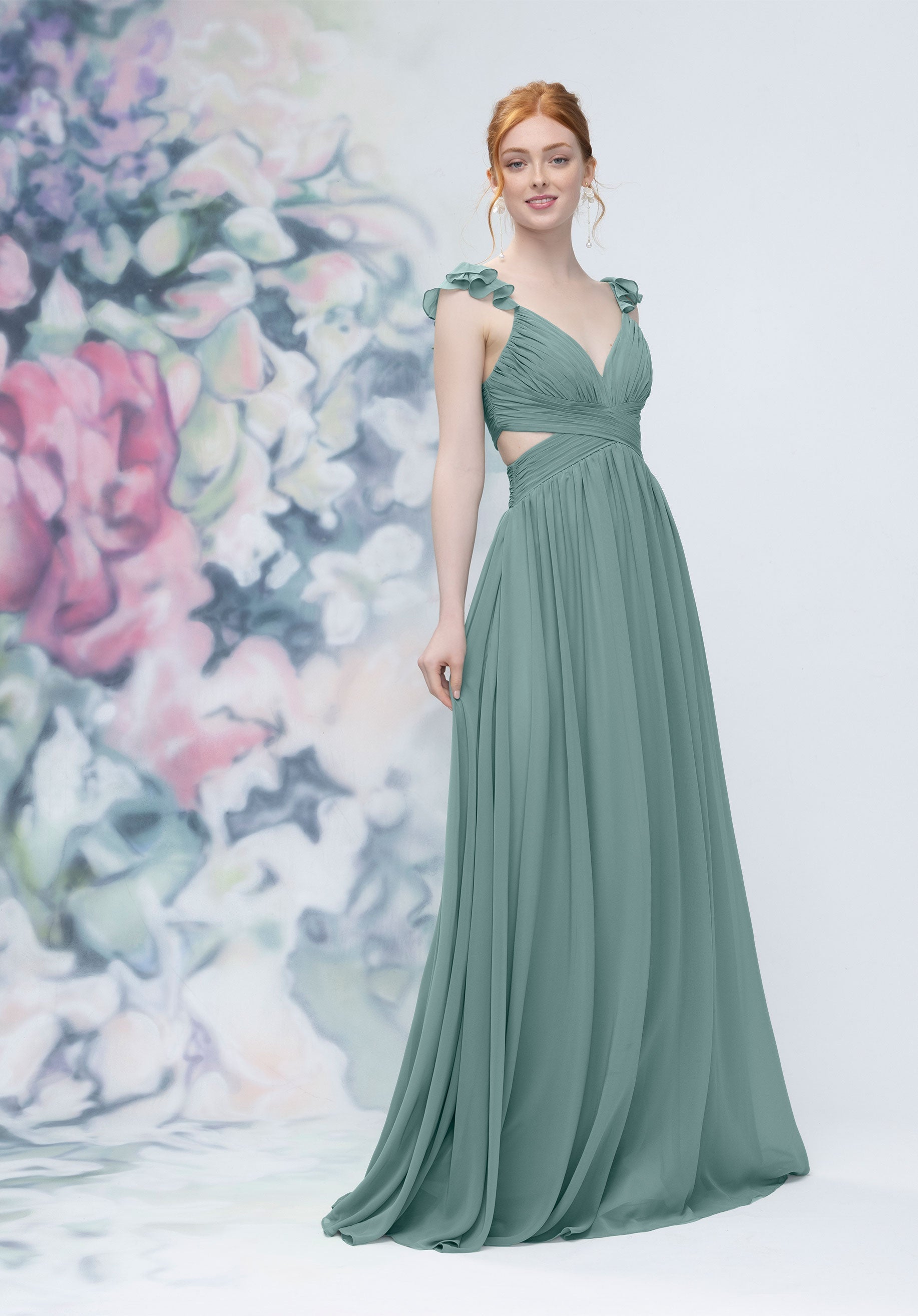 Formal Dresses Long Formal Evening Pleated Dress MGNY Madeline Gardner New York 3030004 Deep Sea
