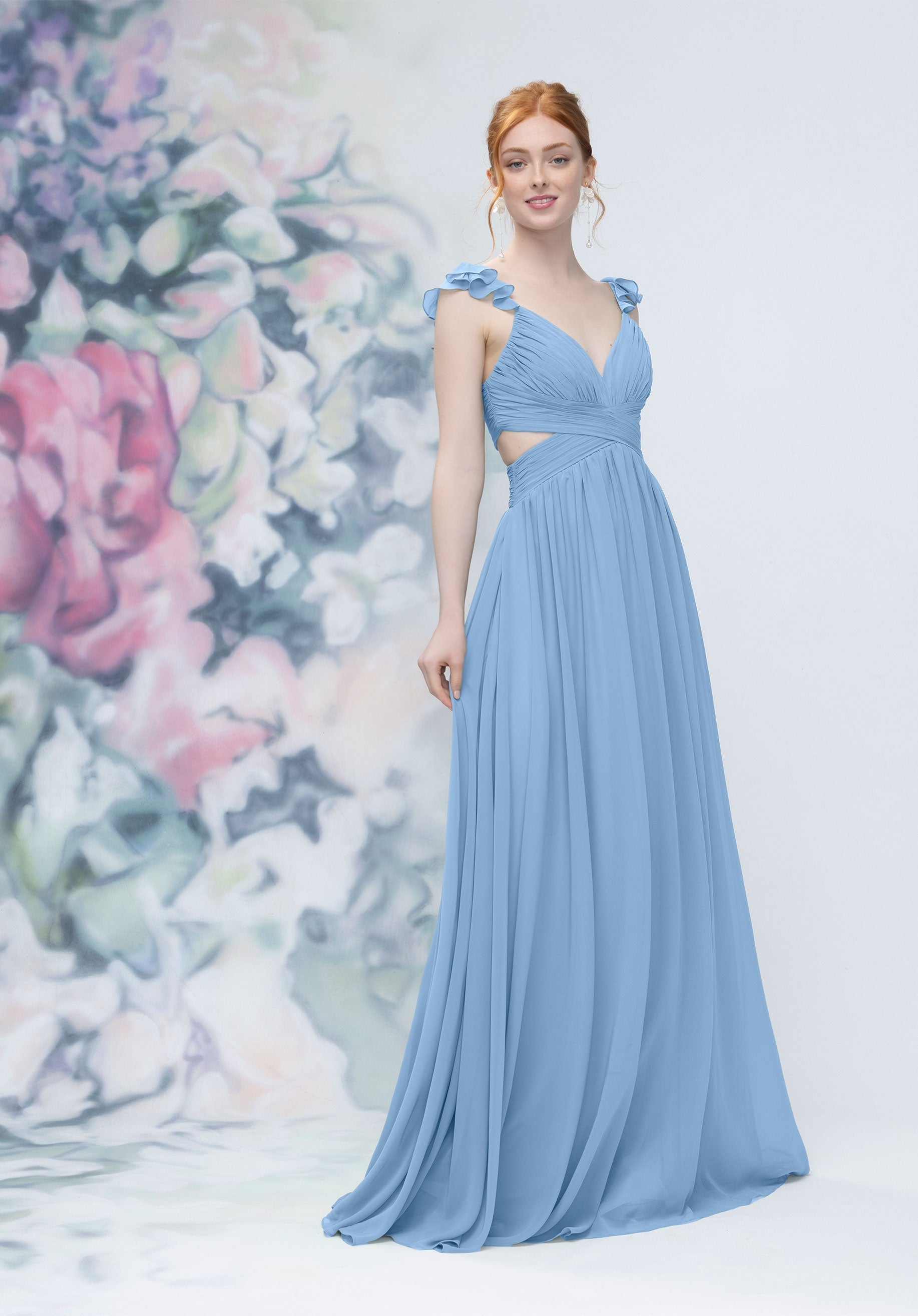 Formal Dresses Long Formal Evening Pleated Dress MGNY Madeline Gardner New York 3030004 Cornflower