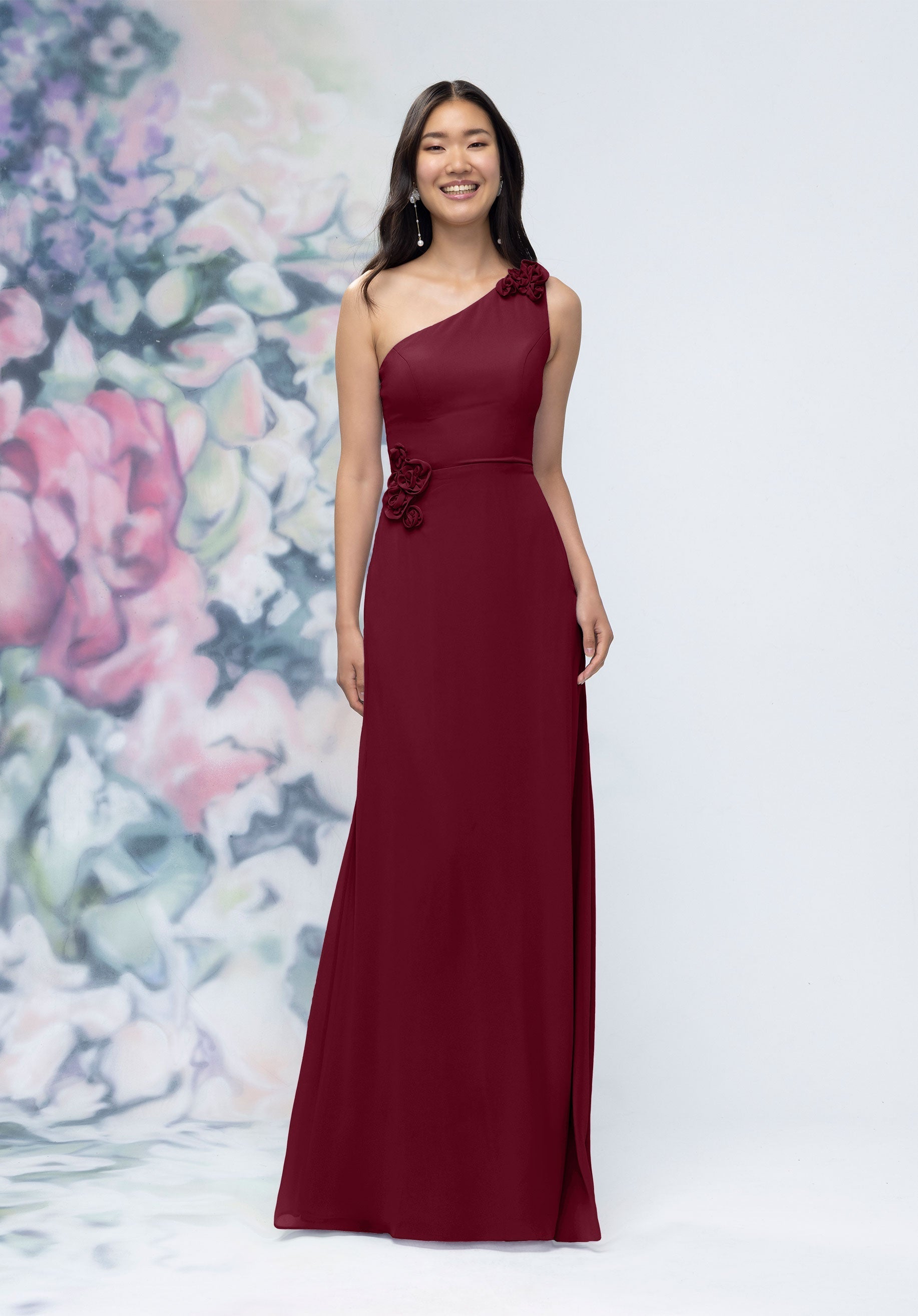 Formal Dresses 3D Floral Long Formal Evening Dress Bordeaux