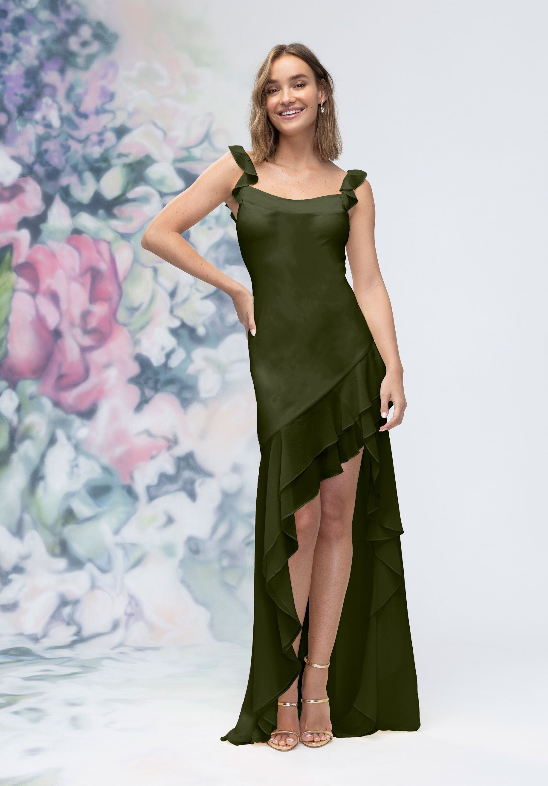 Prom Dresses Ruffle Formal Long Prom High Low Dress Thyme