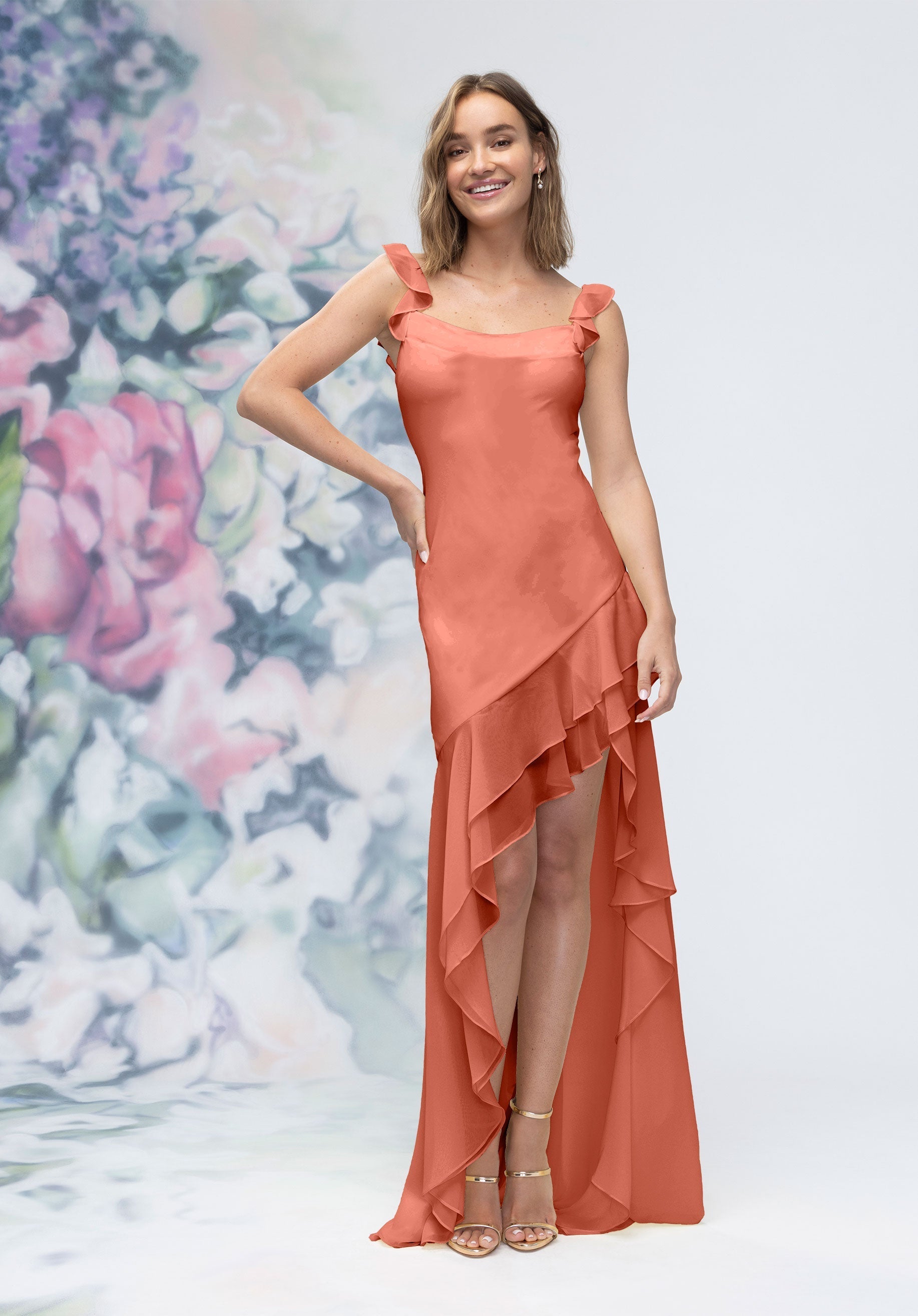 Prom Dresses Formal Long High Low Prom Ruffle Dress Spice