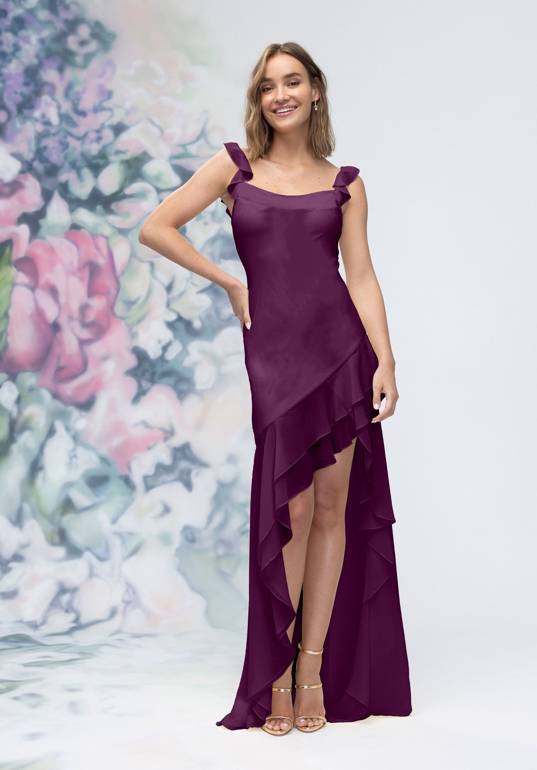 Prom Dresses Long Formal High Low Prom Dress Eggplant