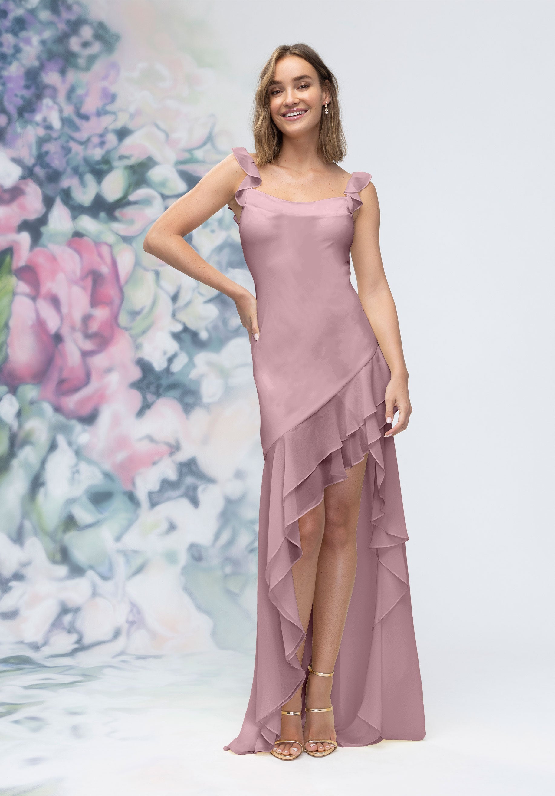 Prom Dresses Long Formal Ruffle High Low Prom Dress French Lilac
