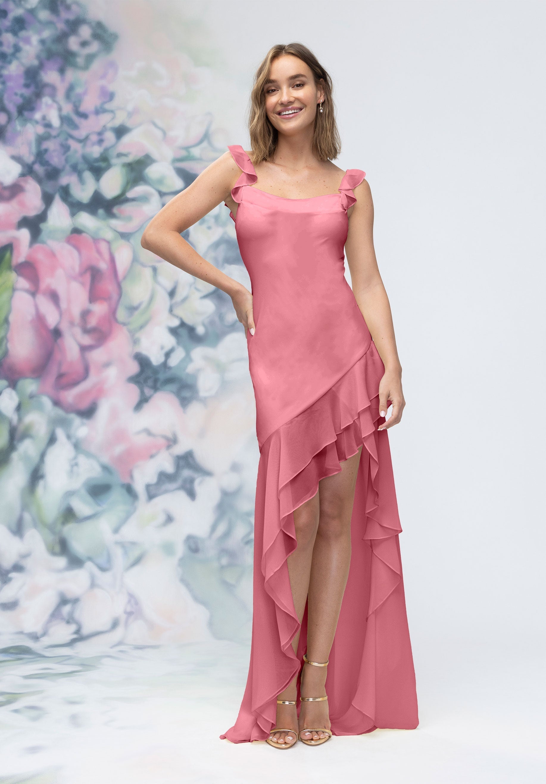 Prom Dresses Formal Long Ruffle High Low Prom Dress Rosewood