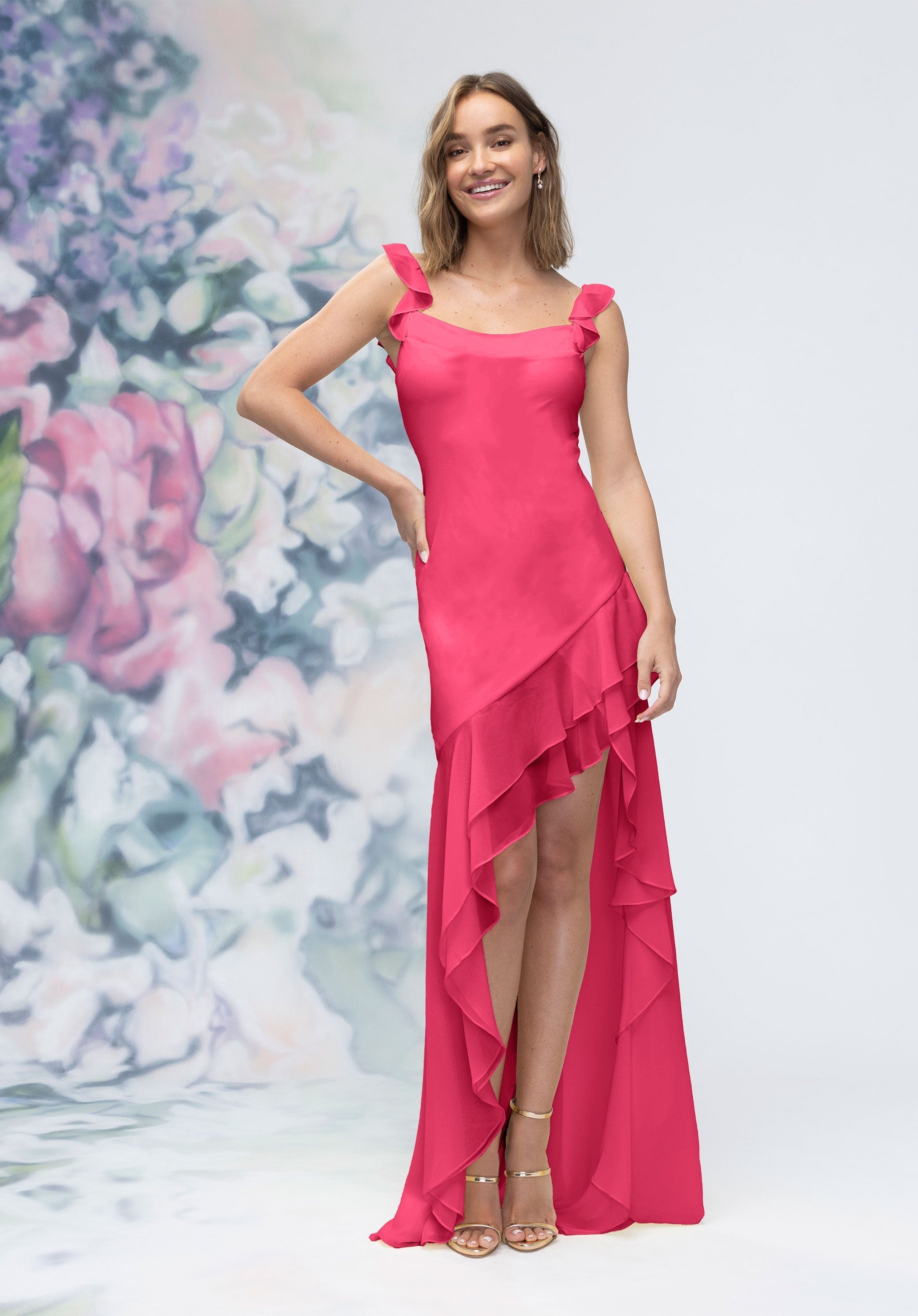Prom Dresses High Low Ruffle Long Formal Prom Dress Berry