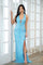 Prom Dresses Fitted Sequin Long Formal Slit Prom Dress Fluorescent Sky