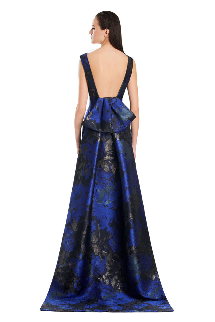 Formal Dresses Long Floral Print Formal Overskirt Evening Dress Navy/Blue MLT