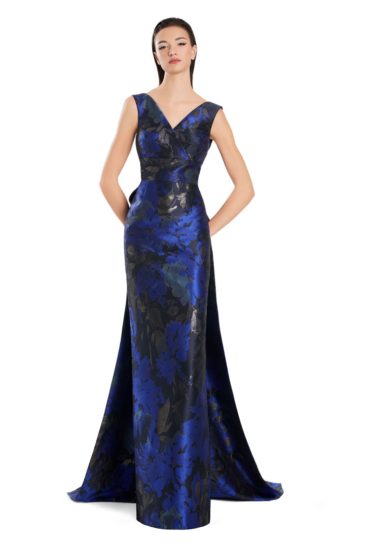 Formal Dresses Long Floral Print Formal Overskirt Evening Dress Navy/Blue MLT