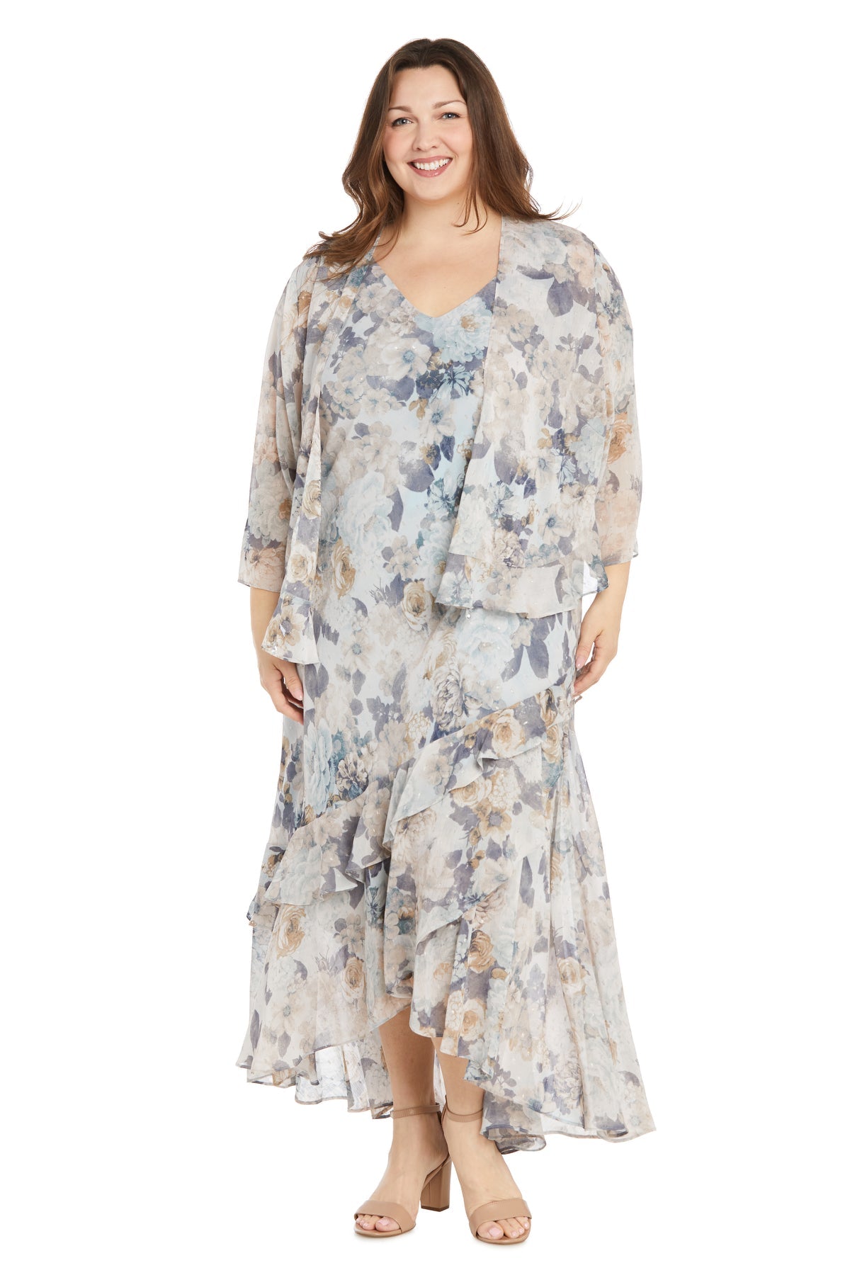 R&M Richards 3043W Plus Size Floral Jacket High Low Dress