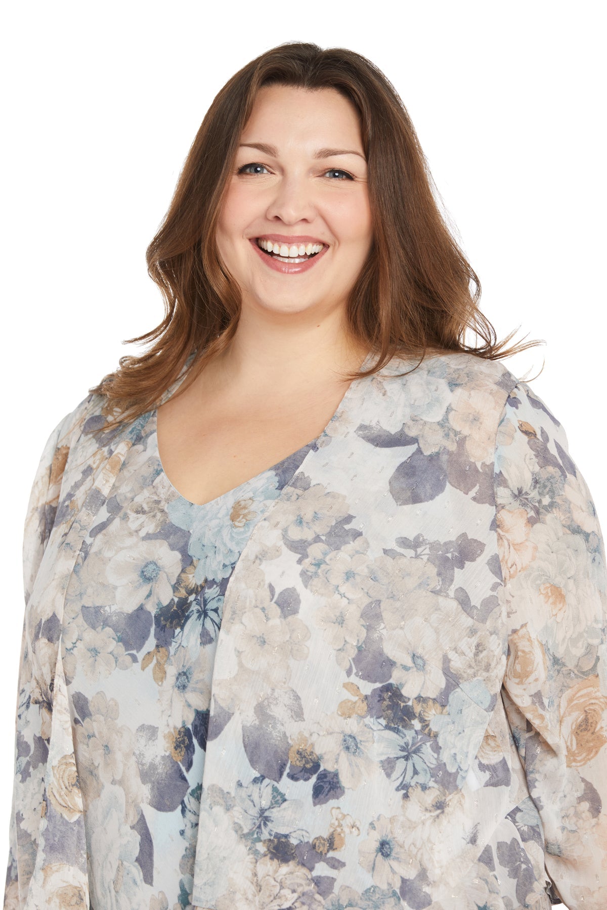 R&M Richards 3043W Plus Size Floral Jacket High Low Dress