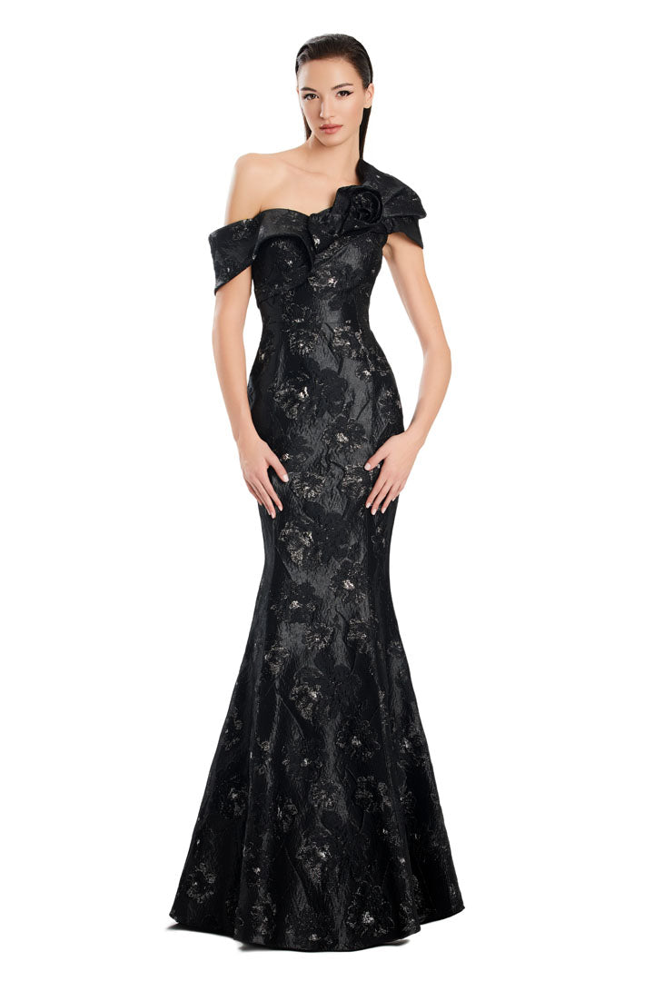 Formal Dresses Pleated Long Formal Printed Evening Dress Black/Silver