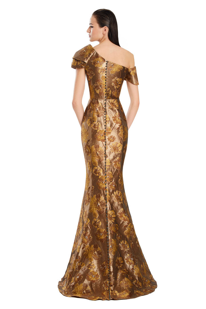 Formal Dresses Pleated Long Formal Printed Evening Dress Mocha/Gold