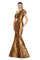 Formal Dresses Pleated Long Formal Printed Evening Dress Mocha/Gold