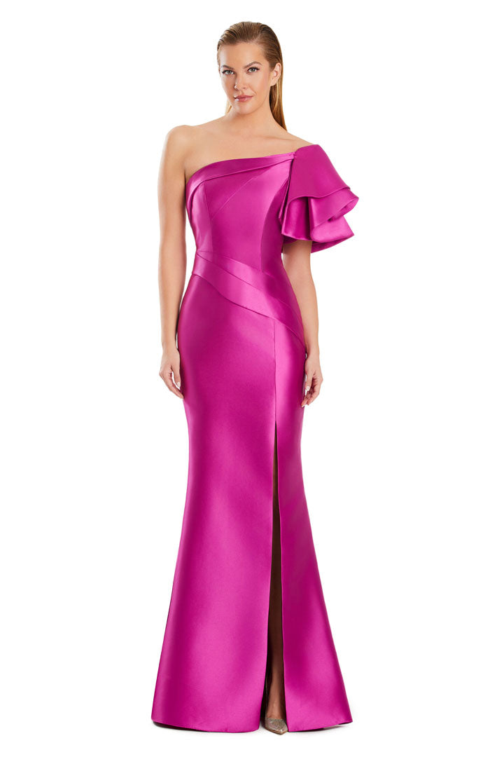 Formal Dresses Long Evening Gown Slit Formal Pleated Dress Fuchsia