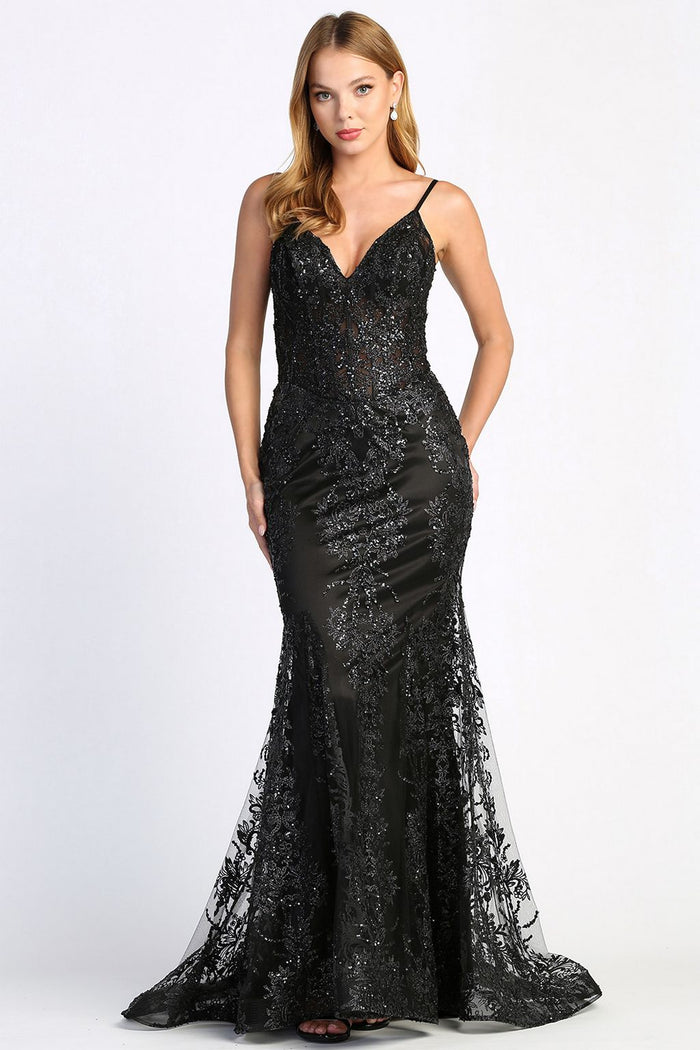 Prom Dresses Mermaid Long Formal Glitter Applique Prom Dress Black